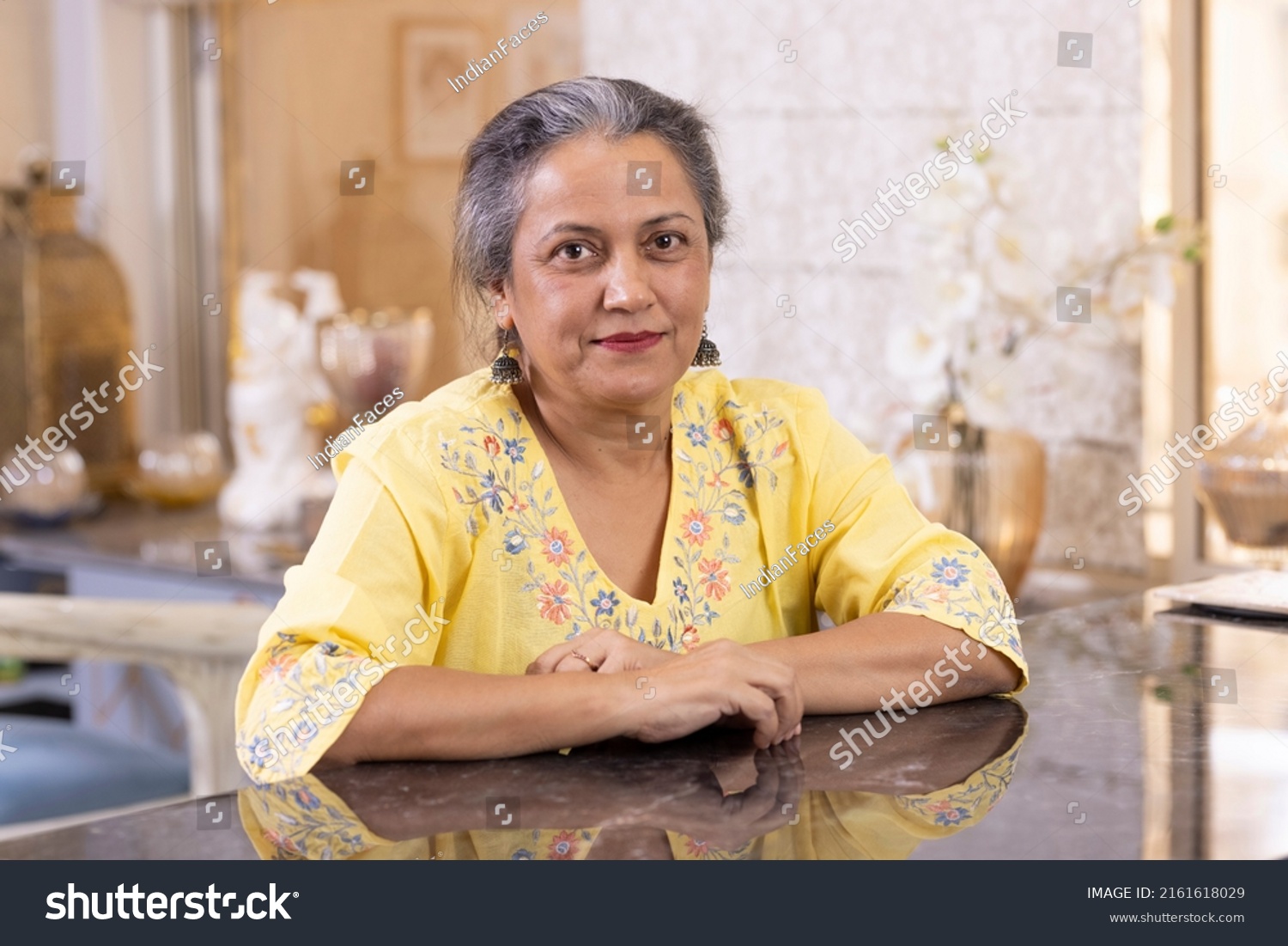 Portrait S Indian Mature Woman Smiling Stock Photo