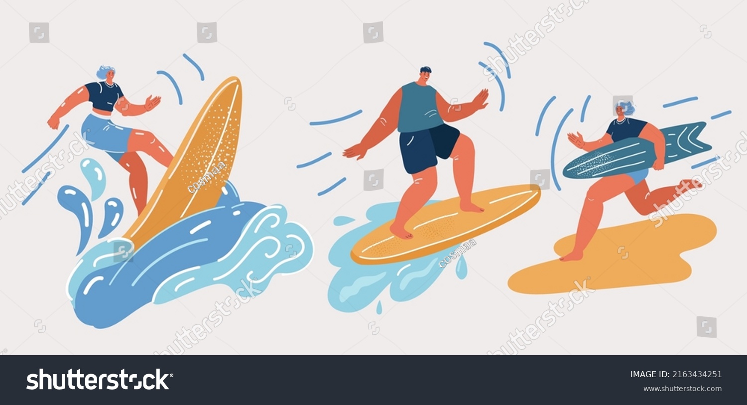 Cartoon Vector Illustration Surfing People Surfer 库存矢量图免版税2163434251