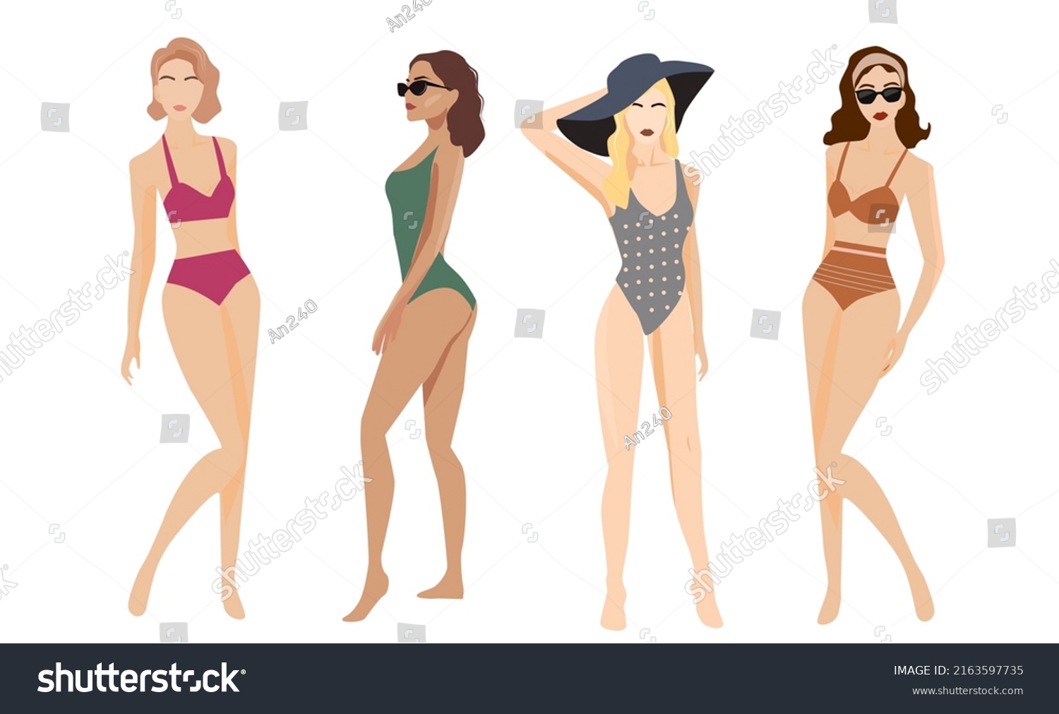 Vector Set Girls Swimsuits Bikinis Four Stock Vector Royalty Free