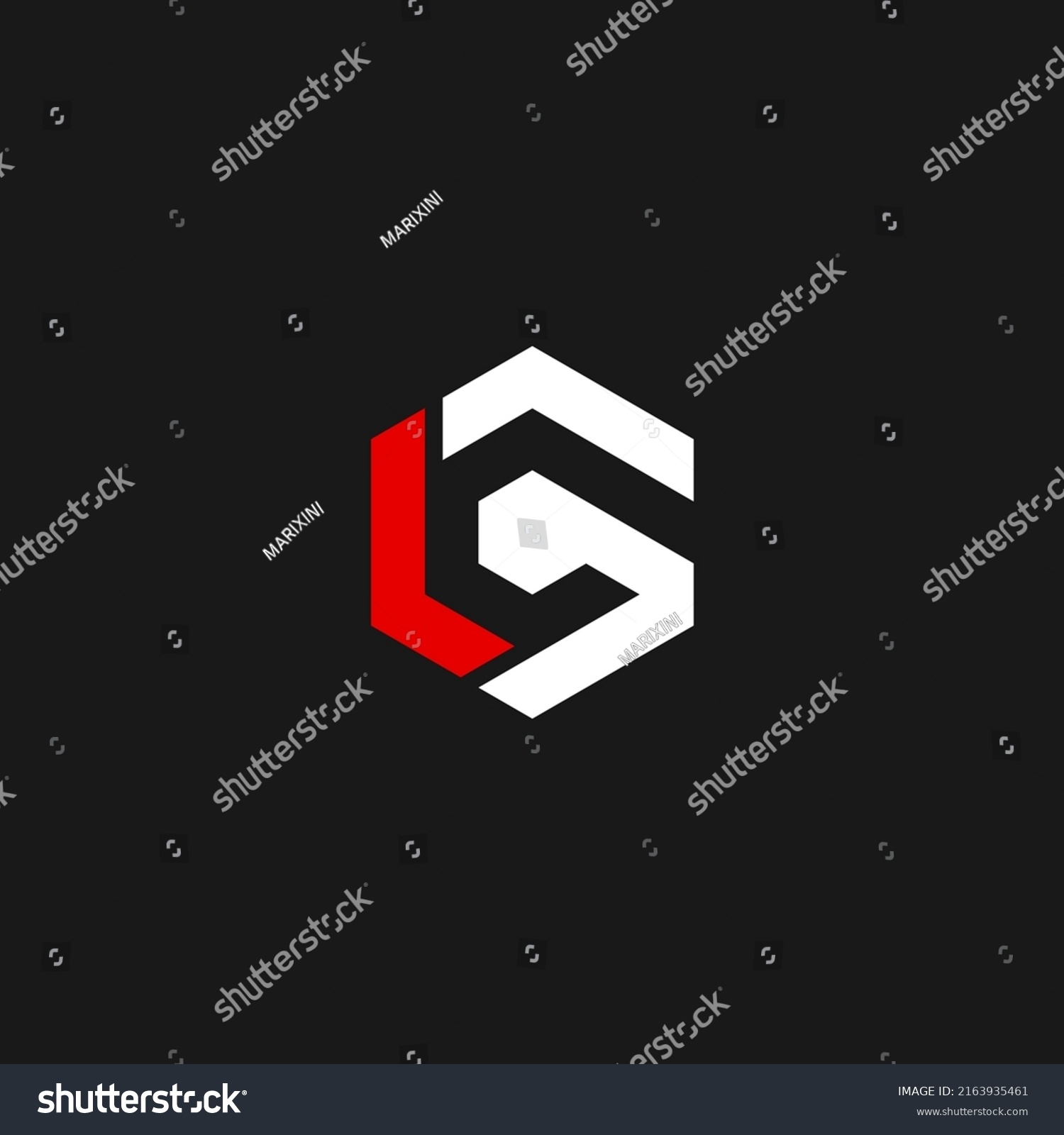 Lg Monogram Logo Hexagon Shape Red Stock Vector Royalty Free