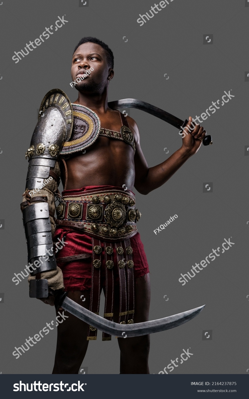 Shot Ancient Gladiator African Ethnic Holding Stock Photo