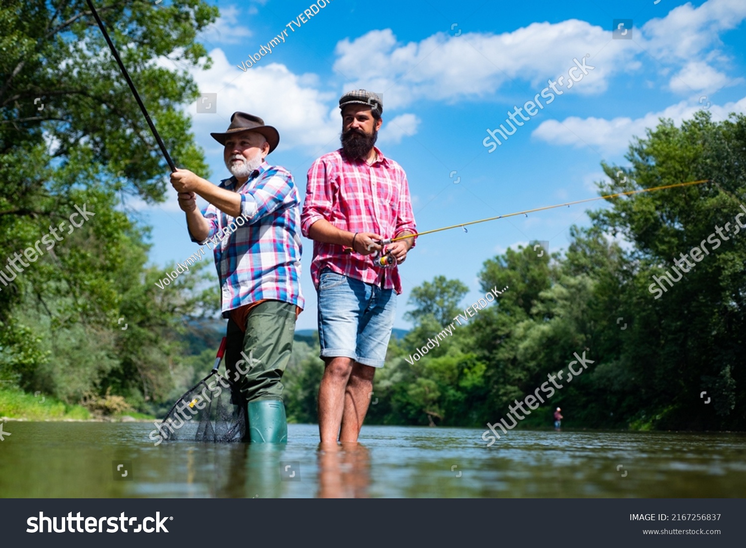 Father Mature Son Fisherman Fishing Fishing Stock Photo 2167256837