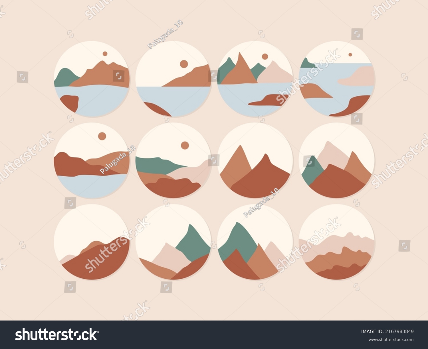 Set Abstract Boho Landscape Stock Vector Royalty Free 2167983849