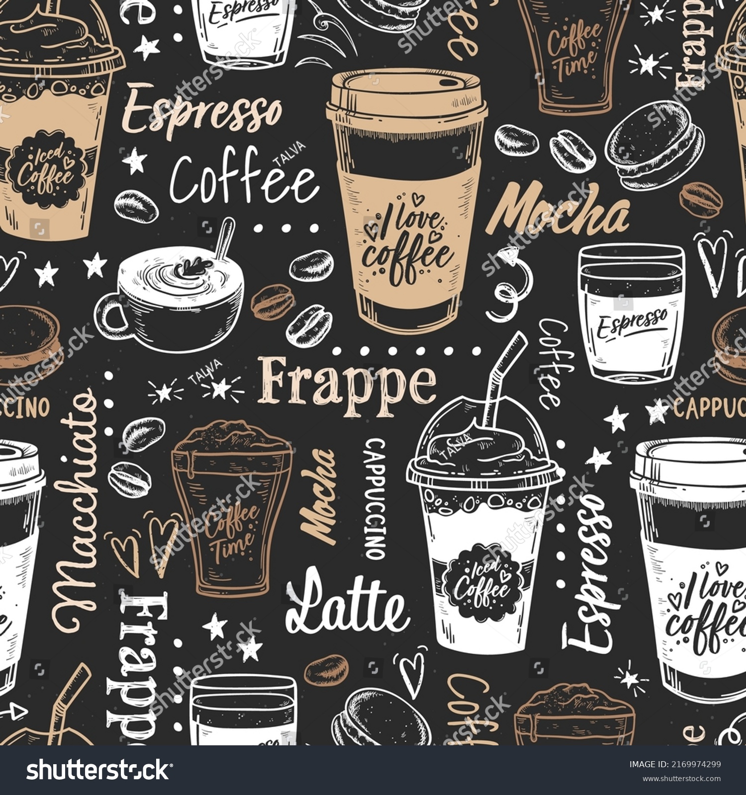 Lovely Hand Drawn Coffee Seamless Pattern Stock Vector Royalty Free