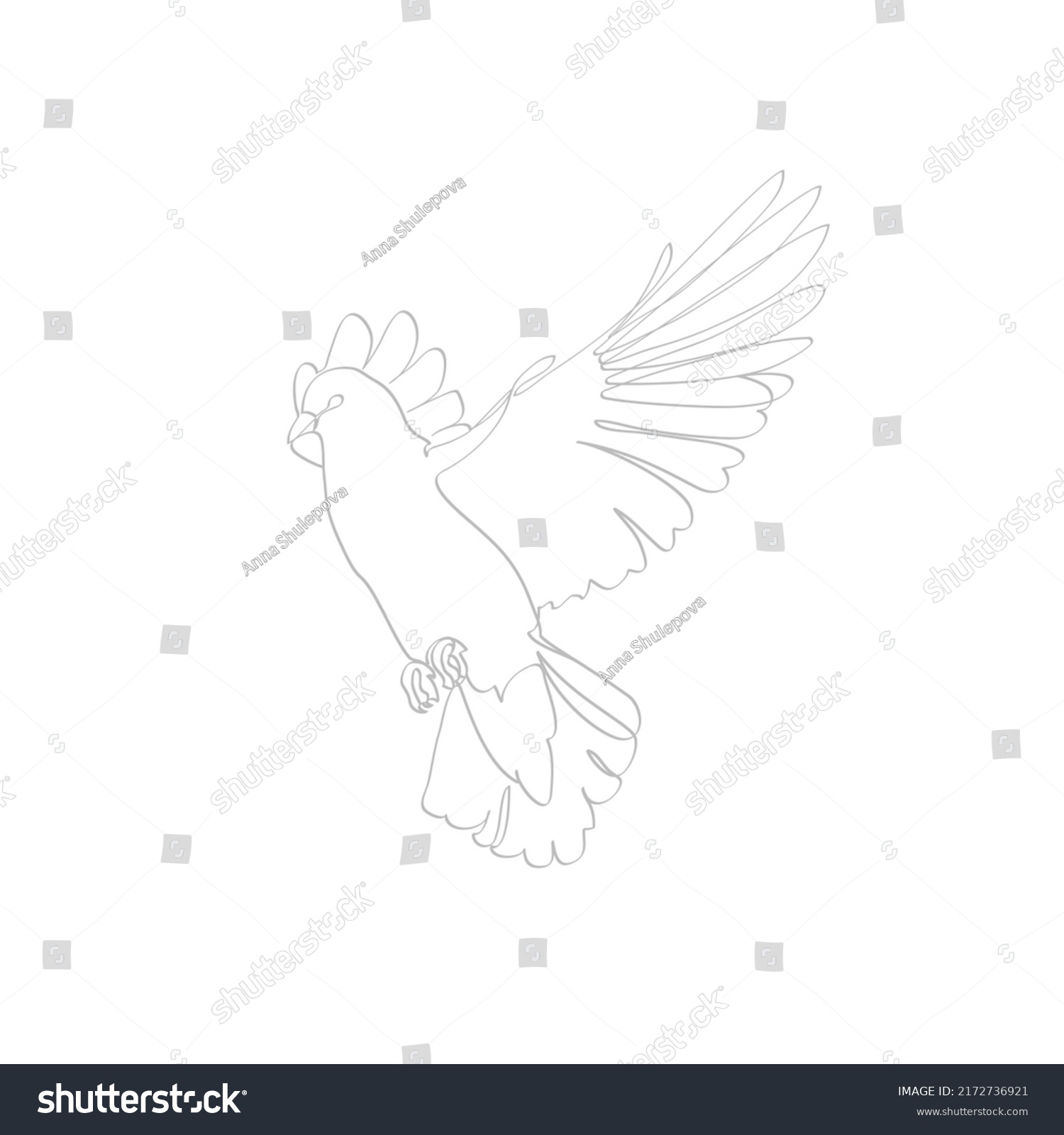 Grey Outline Flying Dove On White Stock Vector Royalty Free