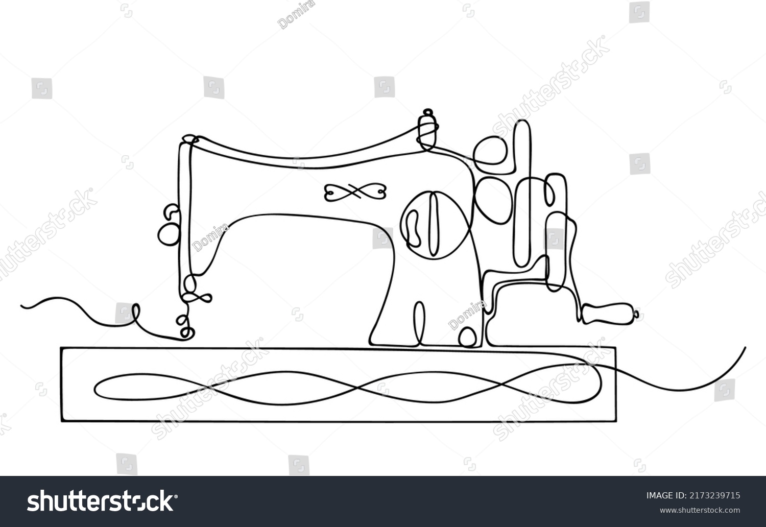 Sketch Old Fashion Wooden Sewing Machine Stock Vector Royalty Free