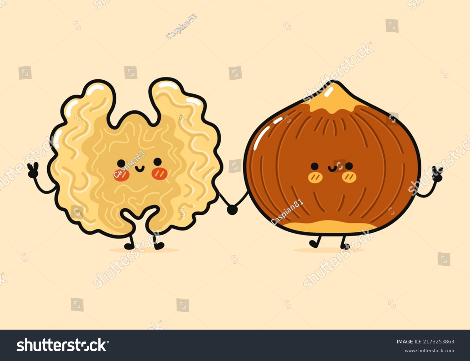 Cute Funny Happy Walnut Hazelnut Character Stock Vector Royalty Free