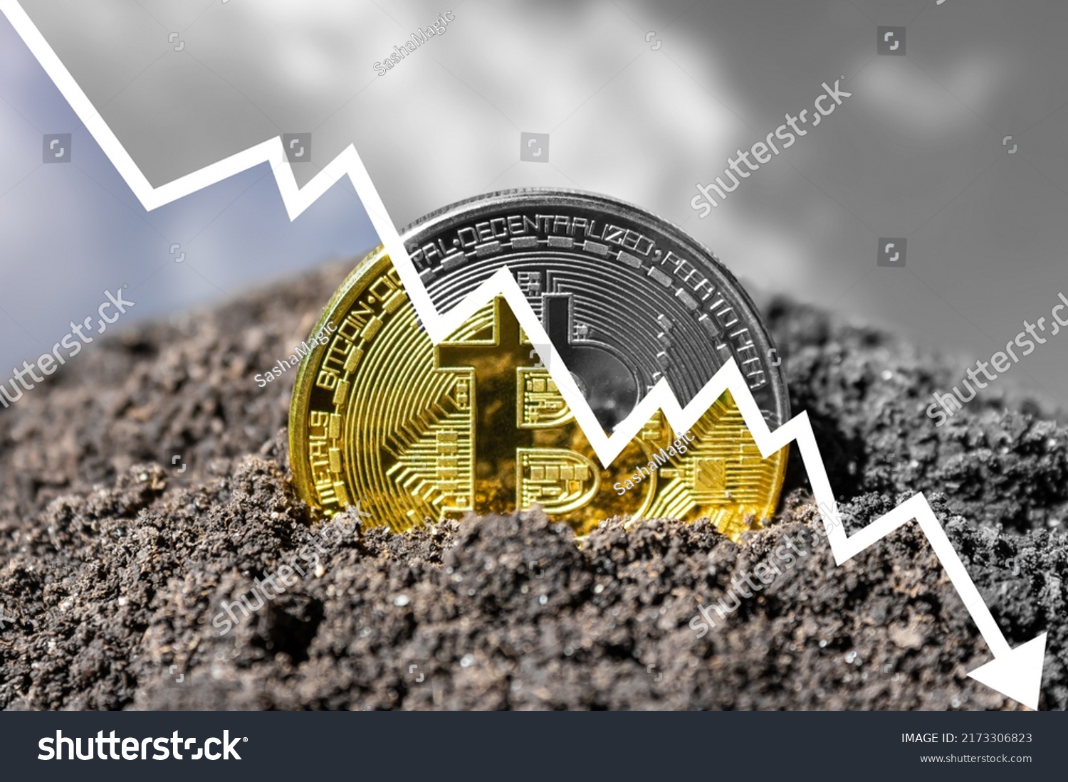 Bitcoin Falling Price Chart Decrease Quotes Stock Photo