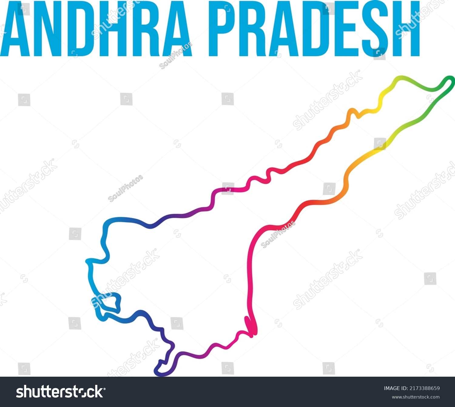 Andhra Pradesh State Colorful Outline Map Stock Vector Royalty Free