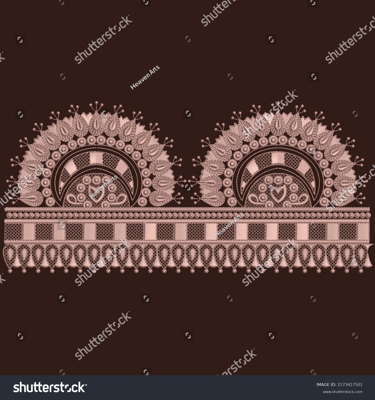 Seamless Embroidery Lace Border Design Indian Stock Illustration