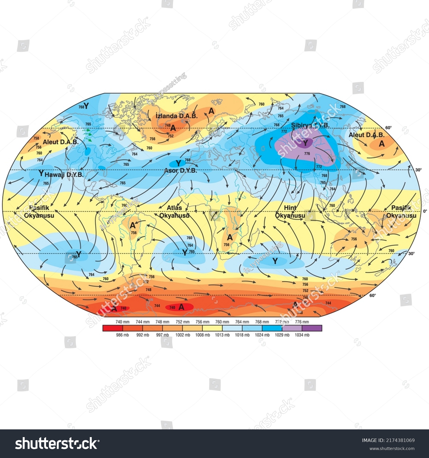 World January Isobar Map World January Stock Vector Royalty Free