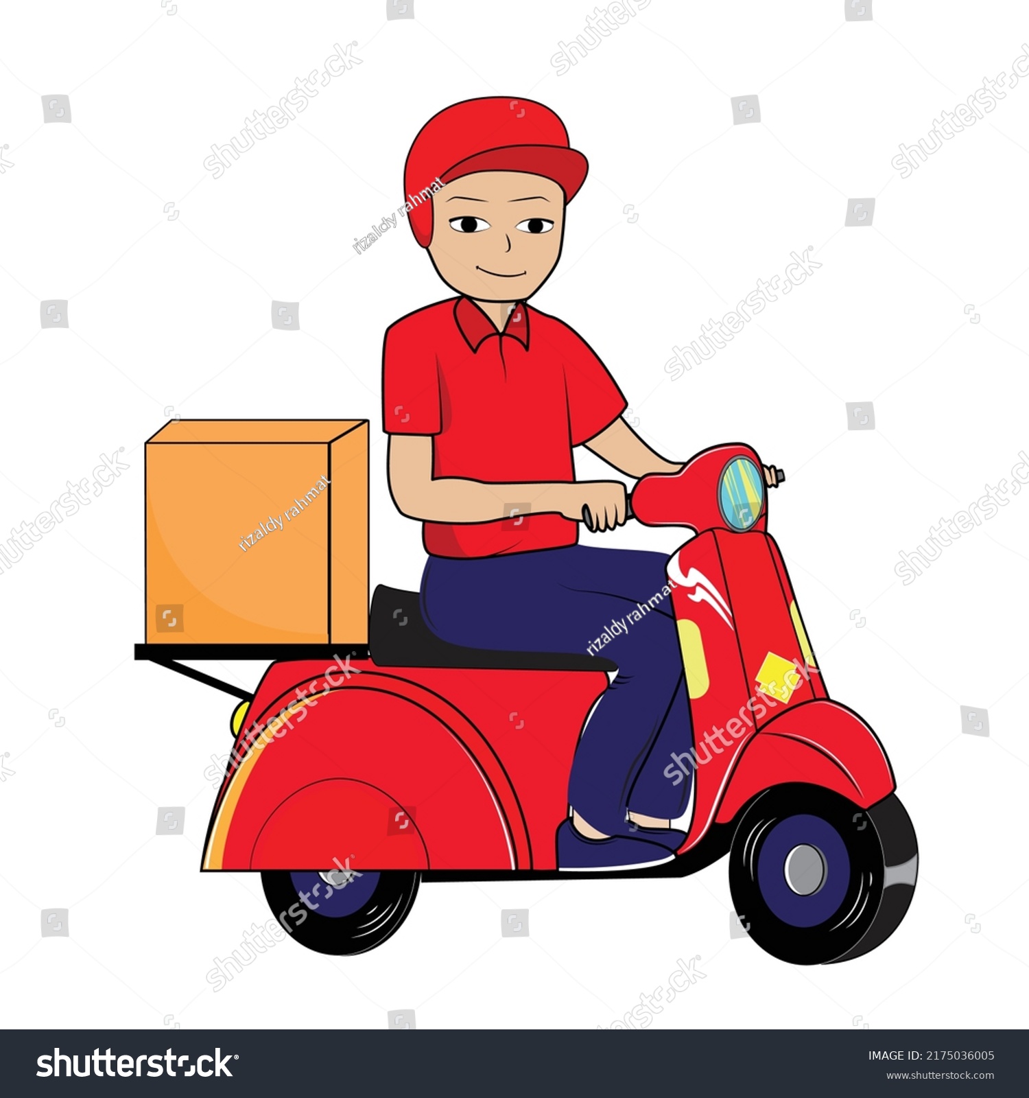 Delivery Man Riding Red Scooter Illustration Stock Vector Royalty Free