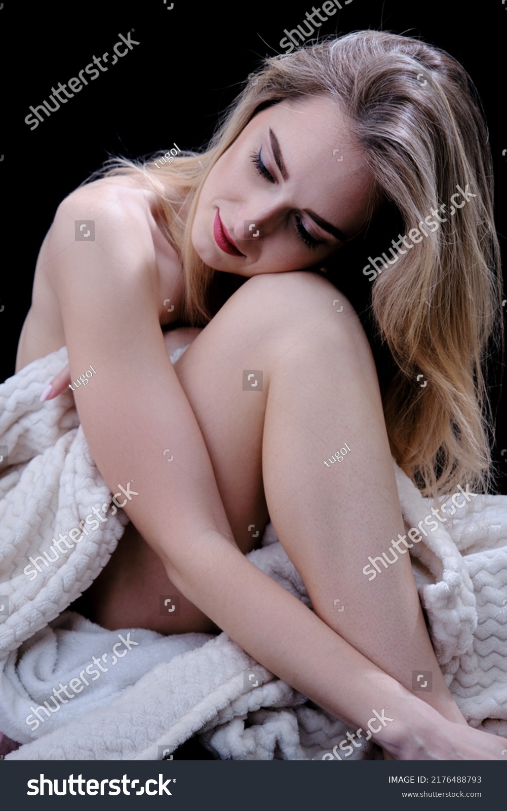 Luxury Slim Nude Woman White Fur Stock Photo Shutterstock