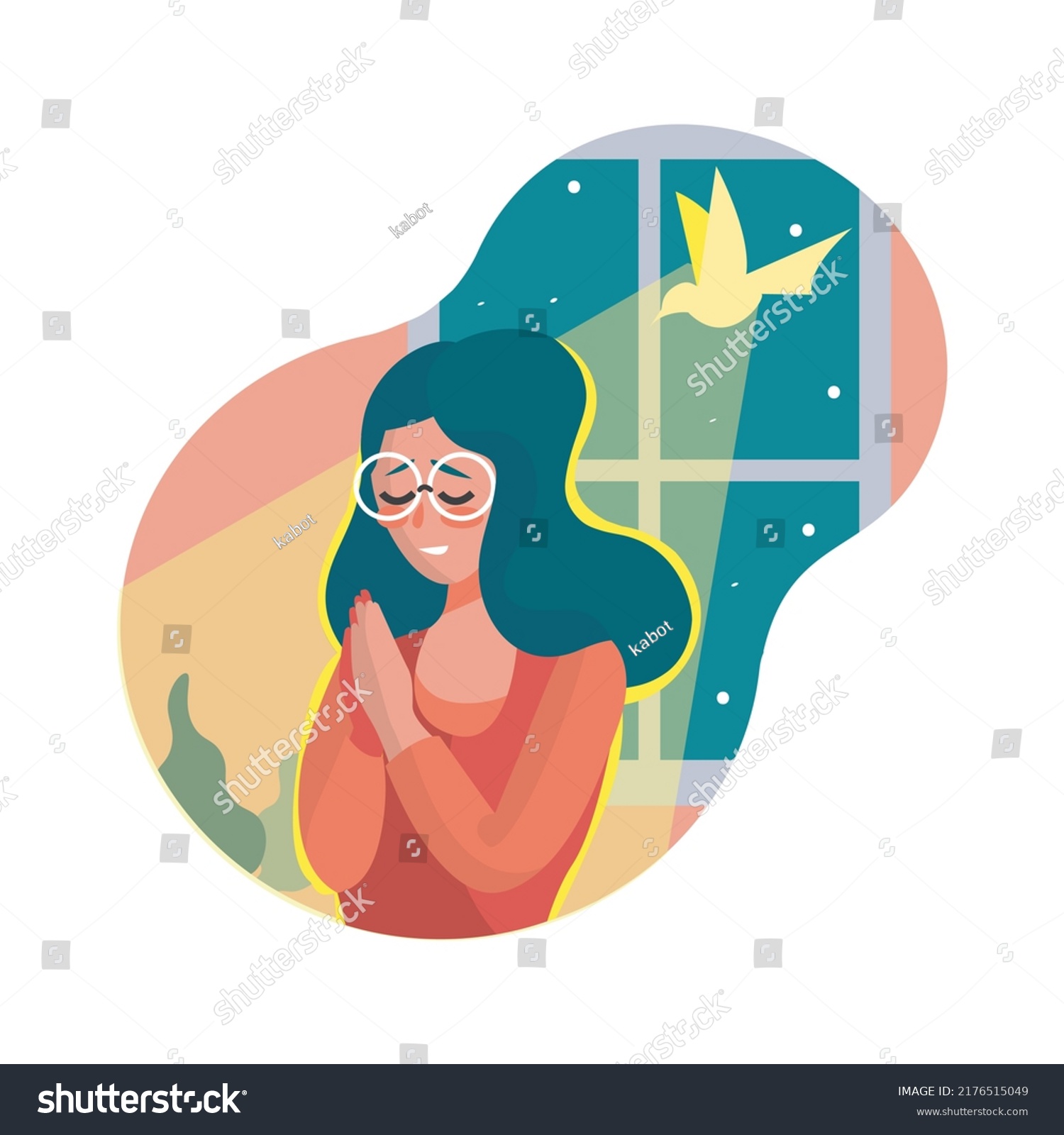 Praying Woman Girl Dove Holy Ghost Stock Vector Royalty Free