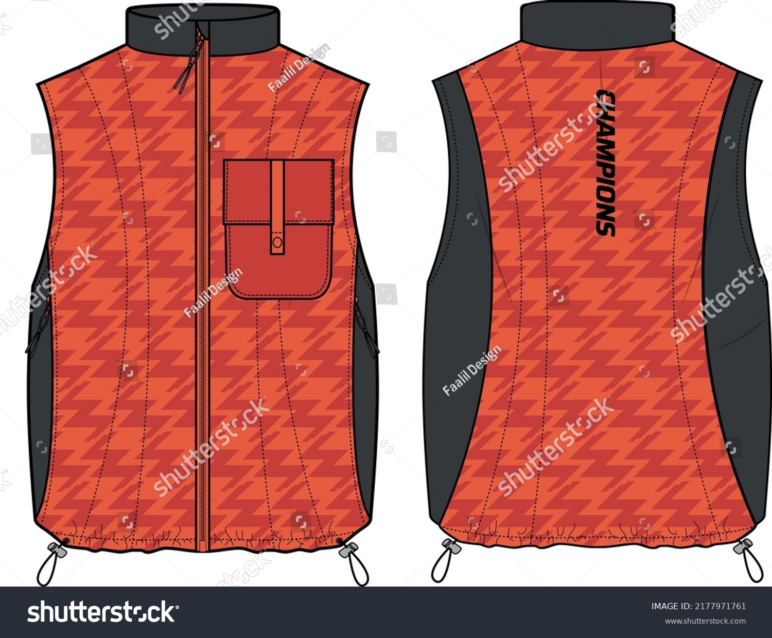 Sleeveless Gilet Jacket Design Flat Sketch Stock Vector Royalty Free