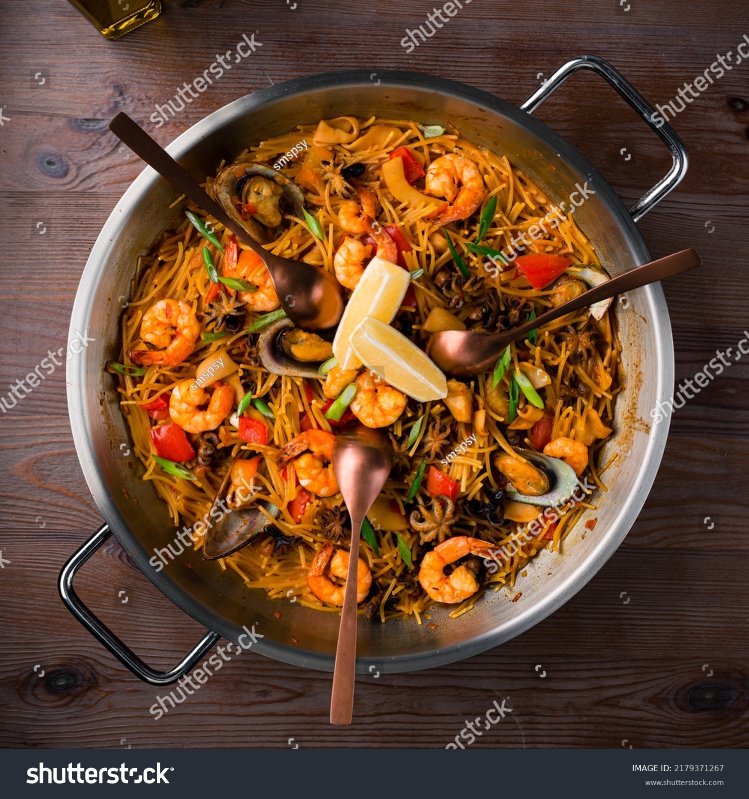 Fideua Spanish Seafood Dish Spanish Cuisine Stock Photo