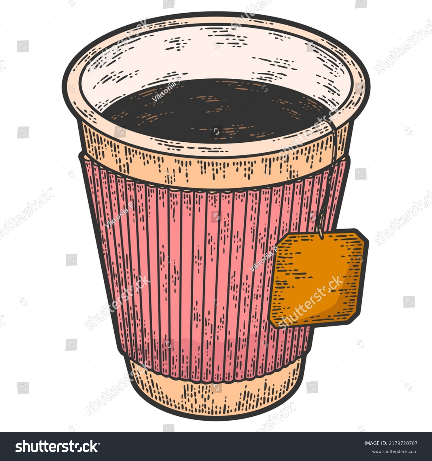 Tea Paper Cup Sketch Scratch Board Stock Illustration