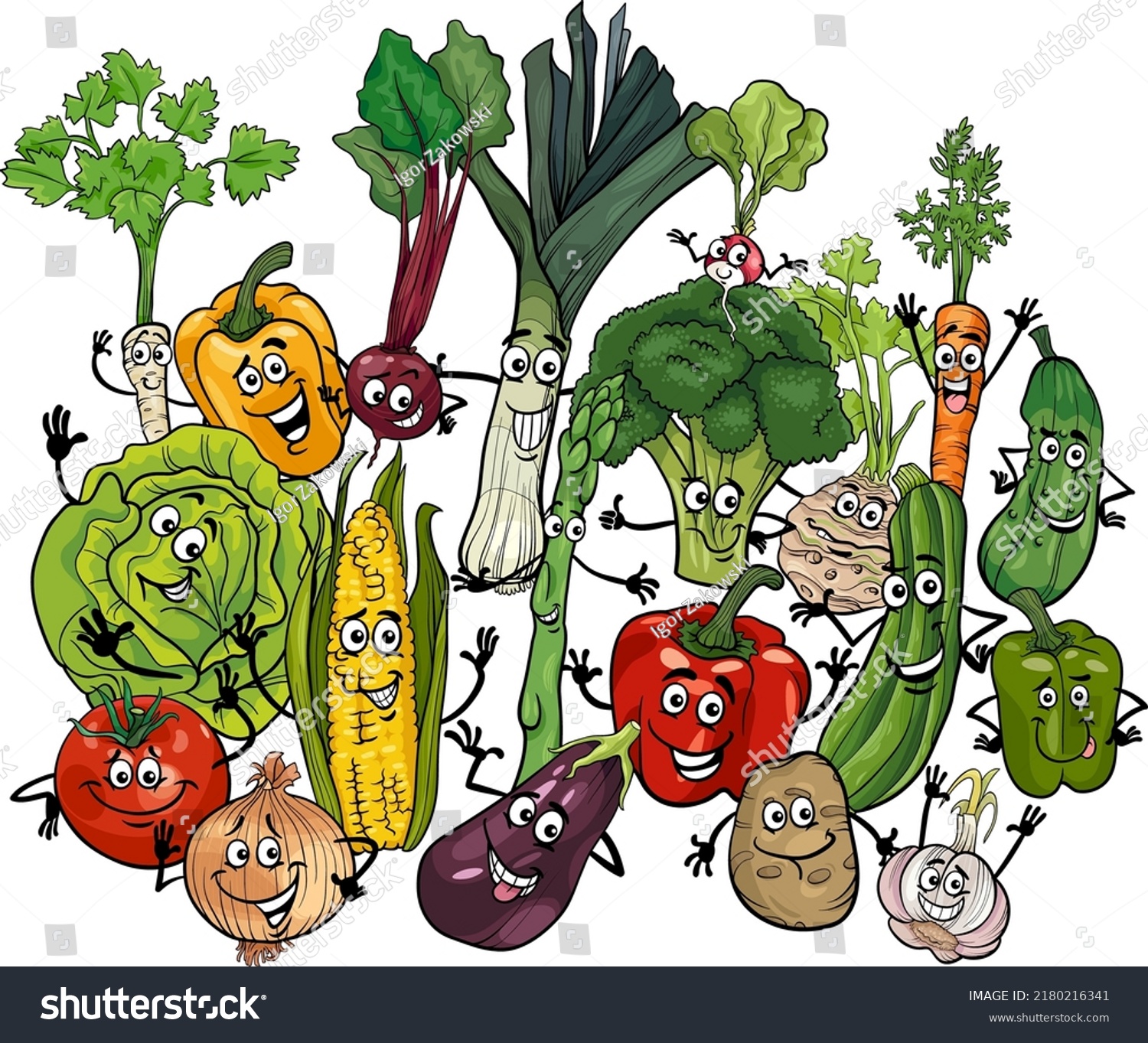 Cartoon Illustration Happy Vegetables Food Characters Stock Vector