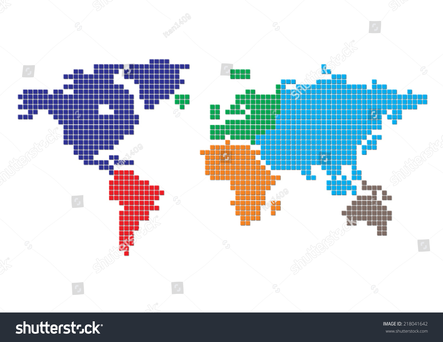 Square Dot Map World Color Continents Stock Vector Royalty Free