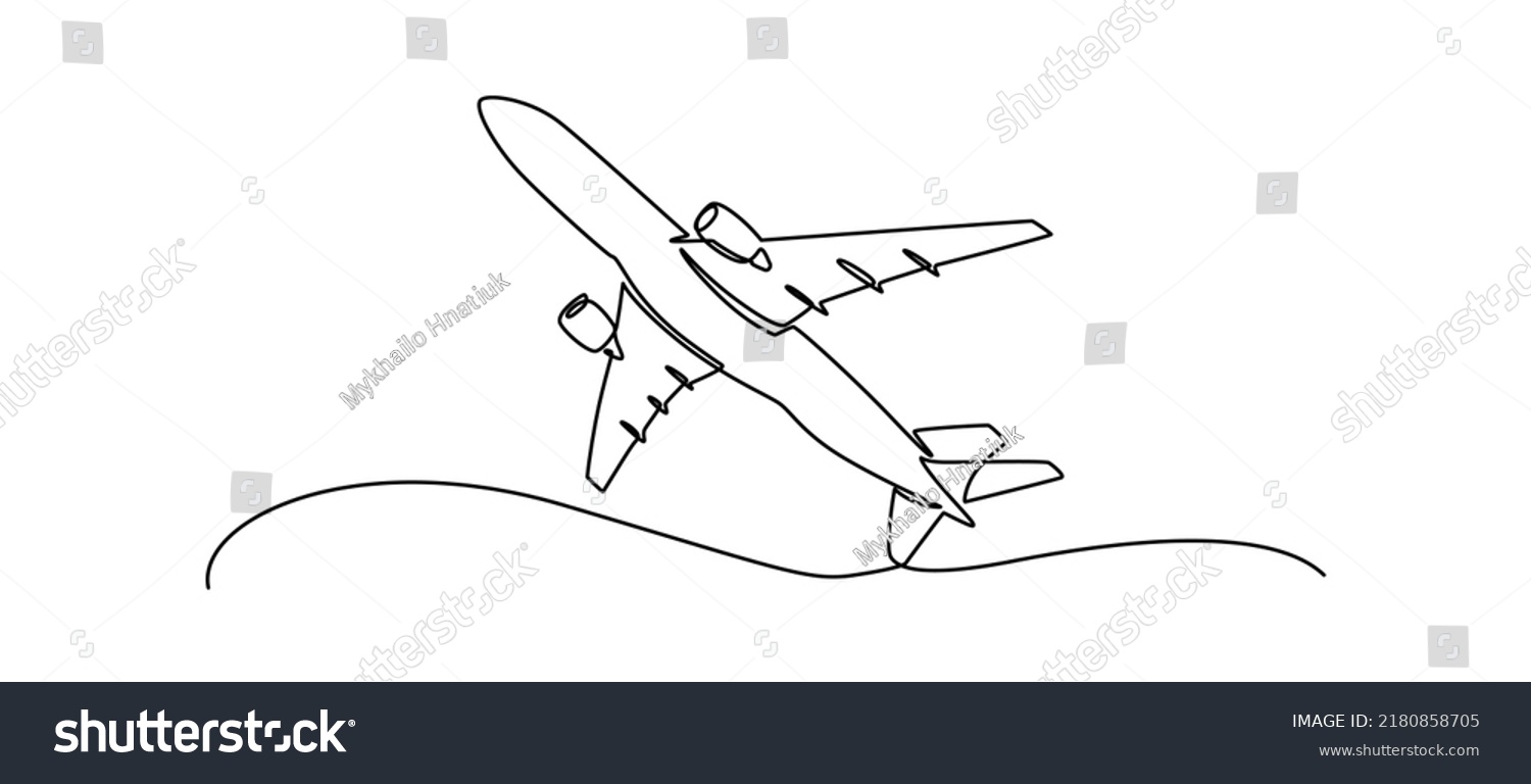 Airplane Continuous Line Sketch Continuous One Stock Vector Royalty