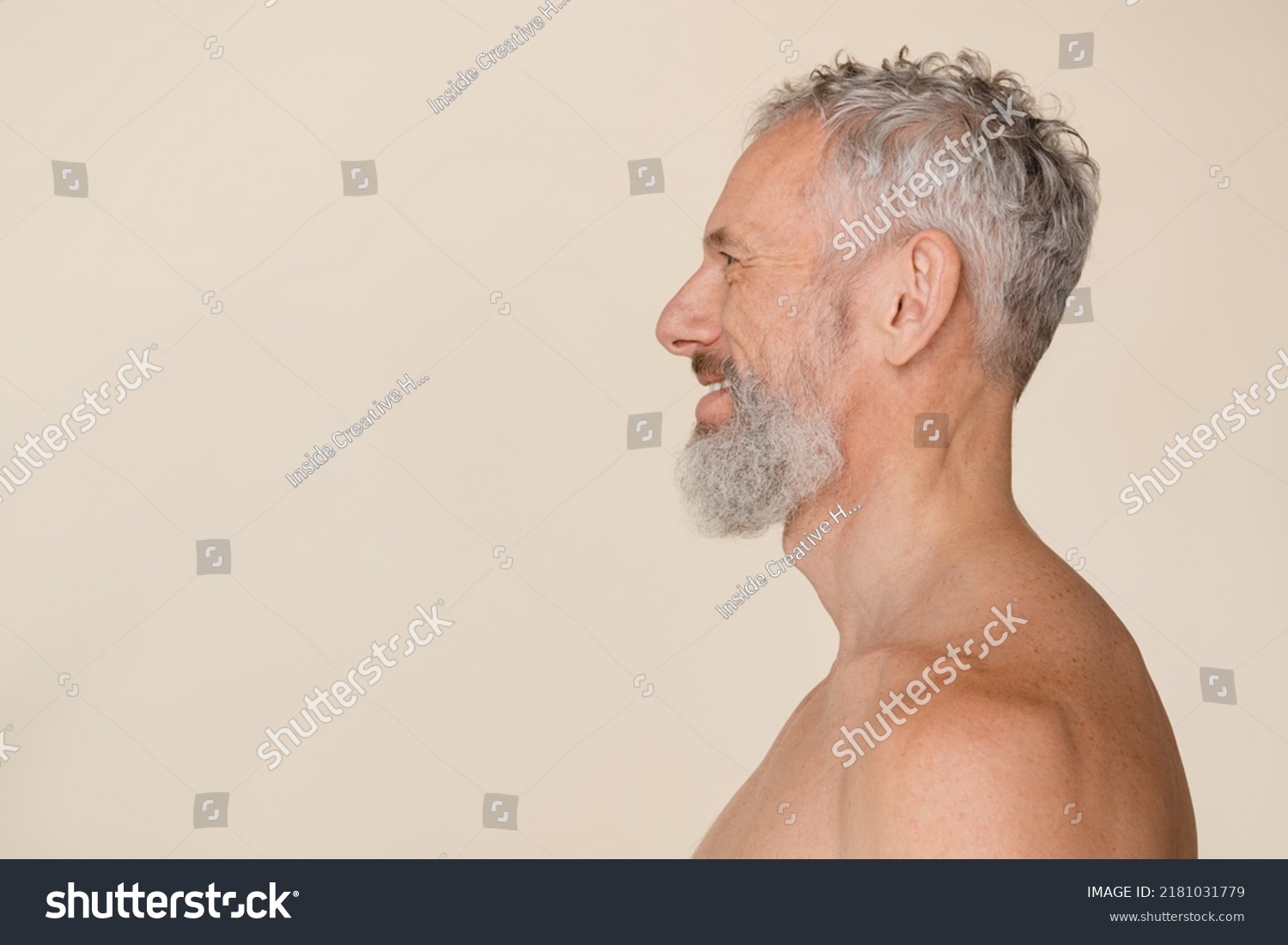 Side View Portrait Caucasian Mature Middleaged Stock Photo 2181031779