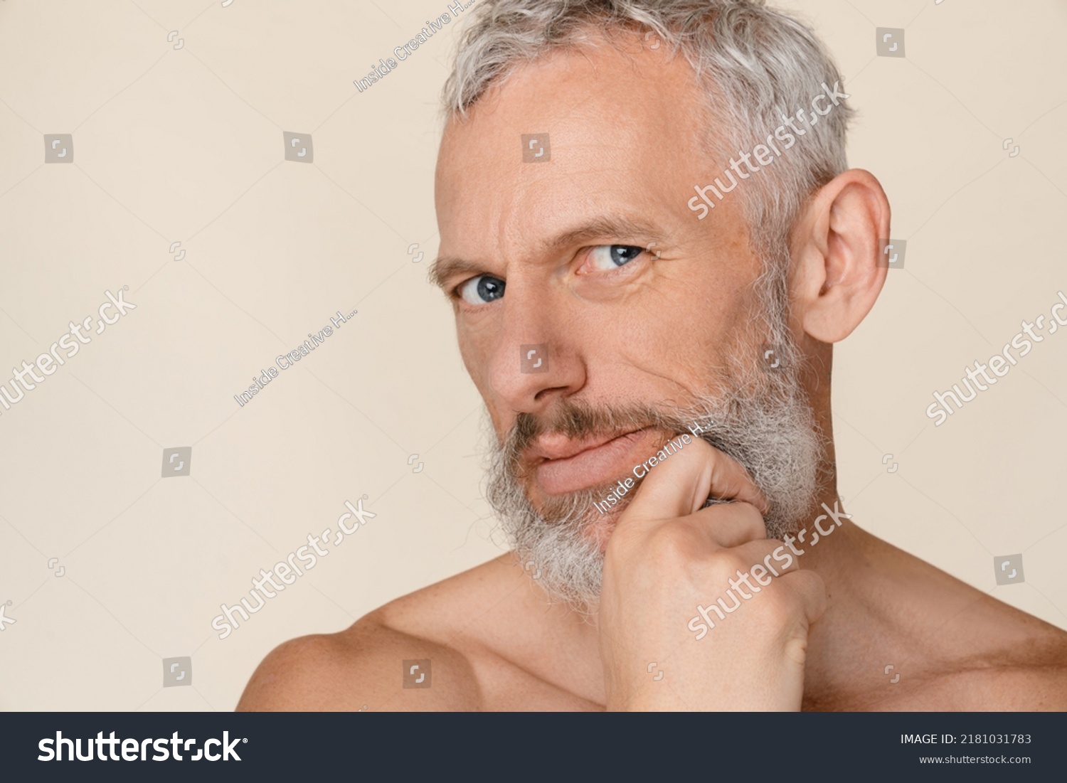 Pensive Thoughtful Caucasian Mature Middleaged Naked Stock Photo