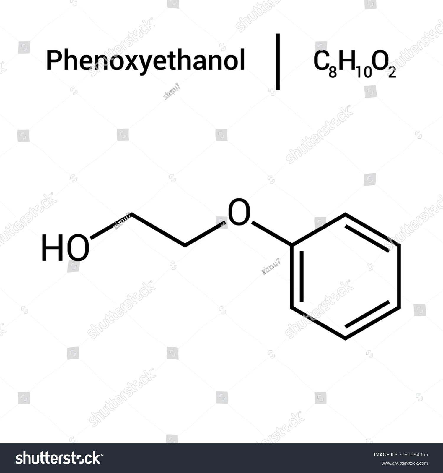 estructura química del fenoxietanol C8H10O2 vector de stock libre