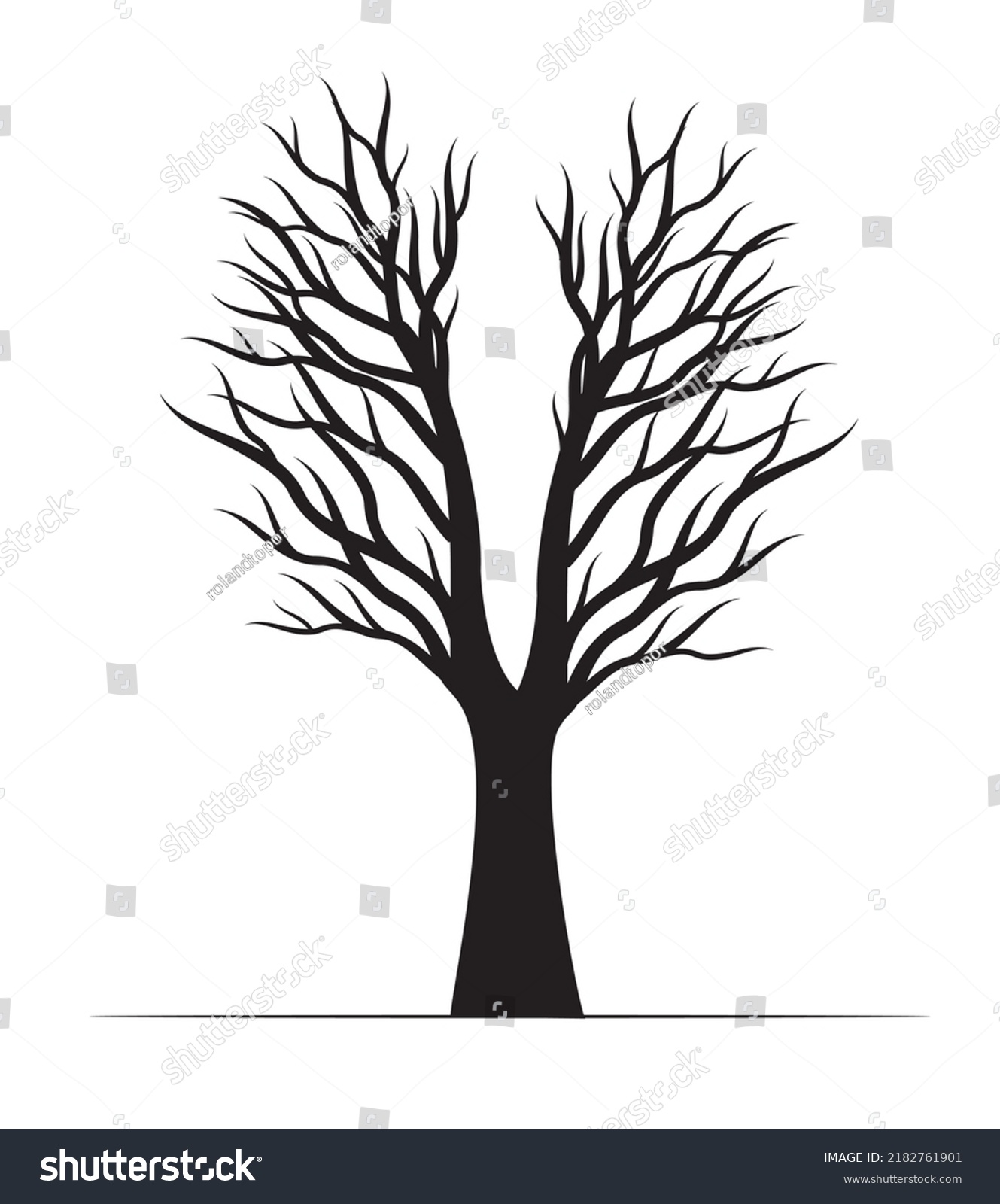 Black Naked Tree Vector Outline Illustration Stock Vector Royalty Free