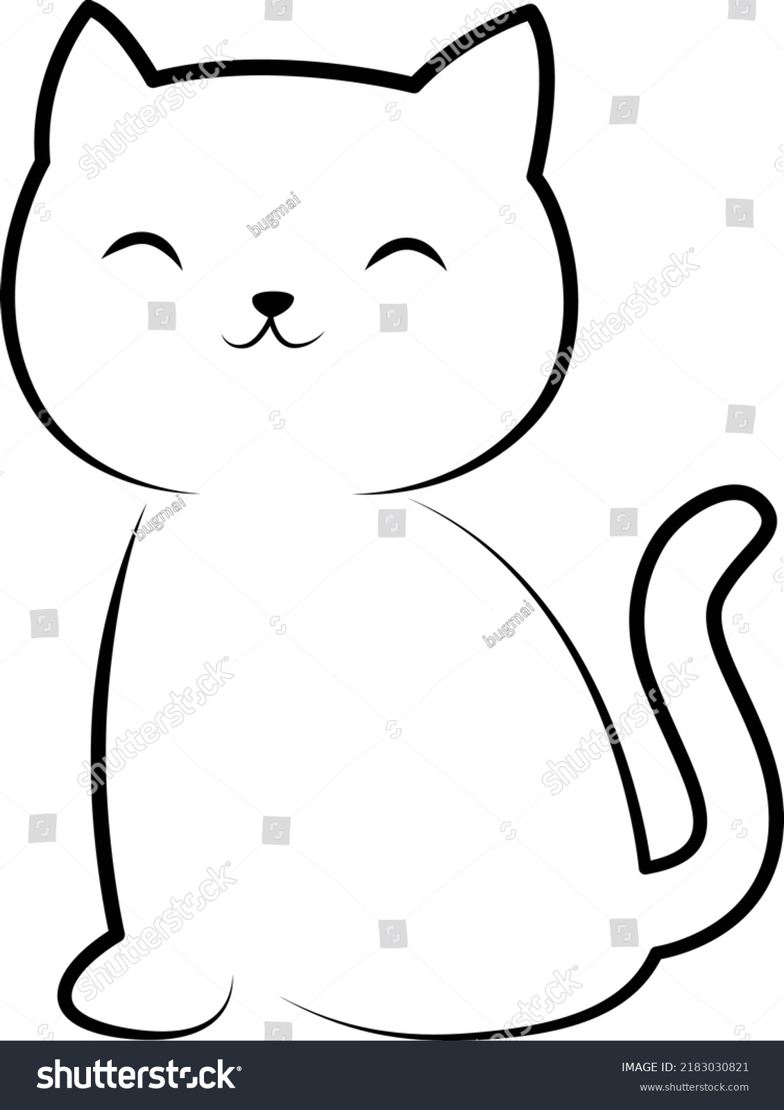 Cute Cat Drawing Doodle Line Art Stock Vector Royalty Free 2183030821