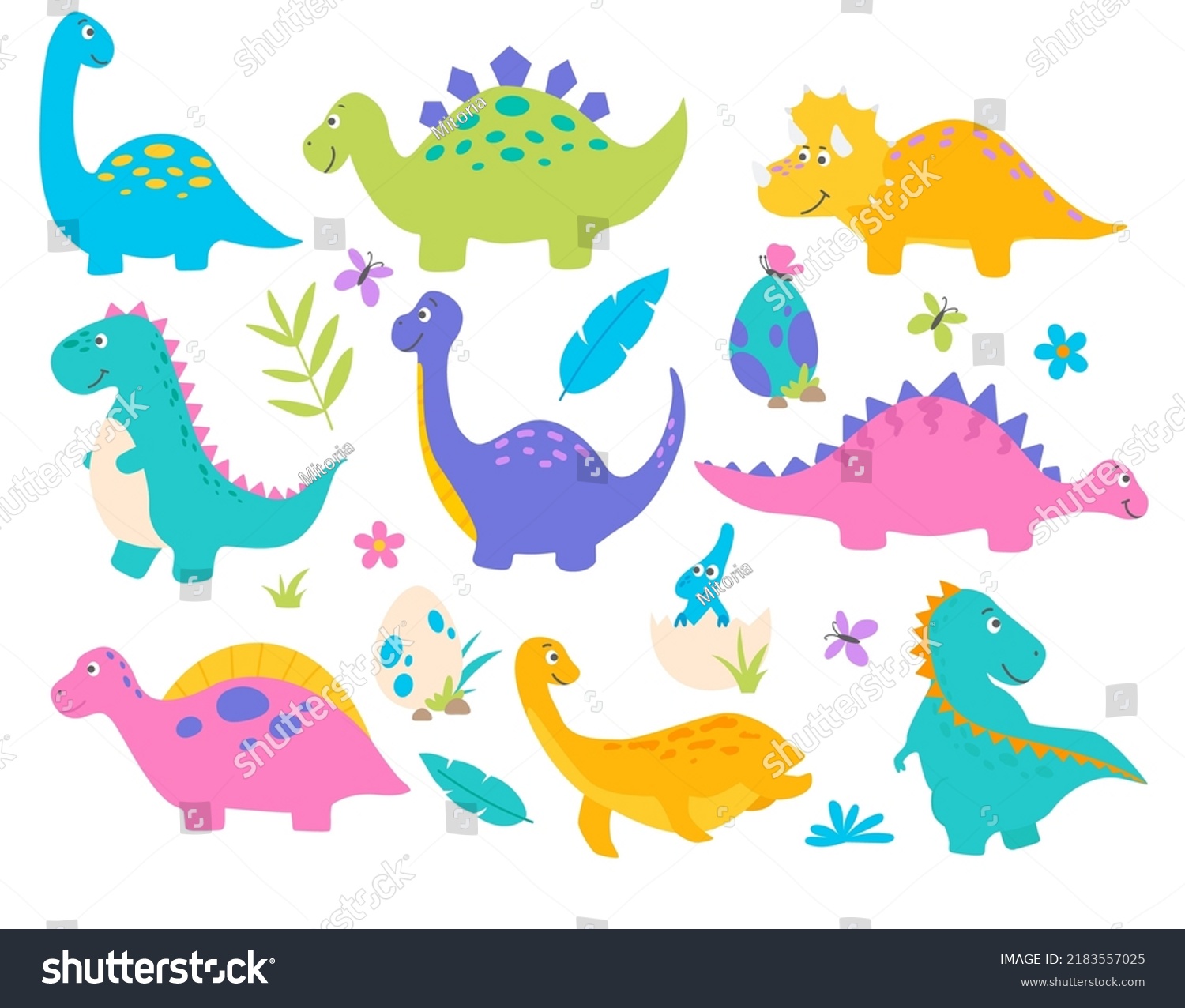 Cute Cartoon Dinosaur Collection Dino Characters Stock Vector Royalty