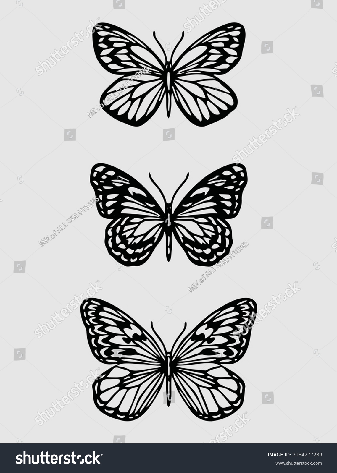 Butterfly Silhouette Icons Set Vector Illustrations Stock Vector