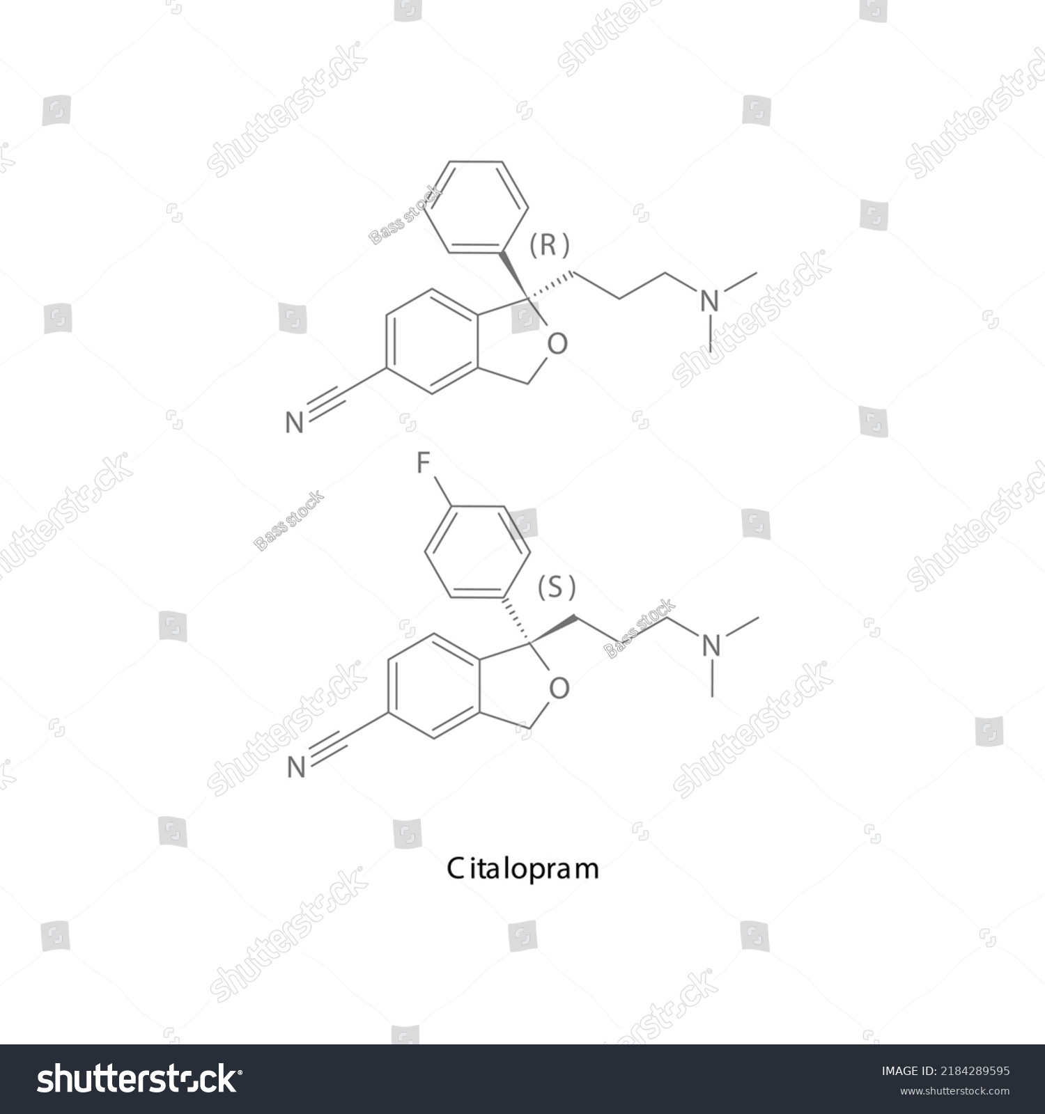 Citalopram Molecule Flat Skeletal Structure Ssri Stock Vector Royalty