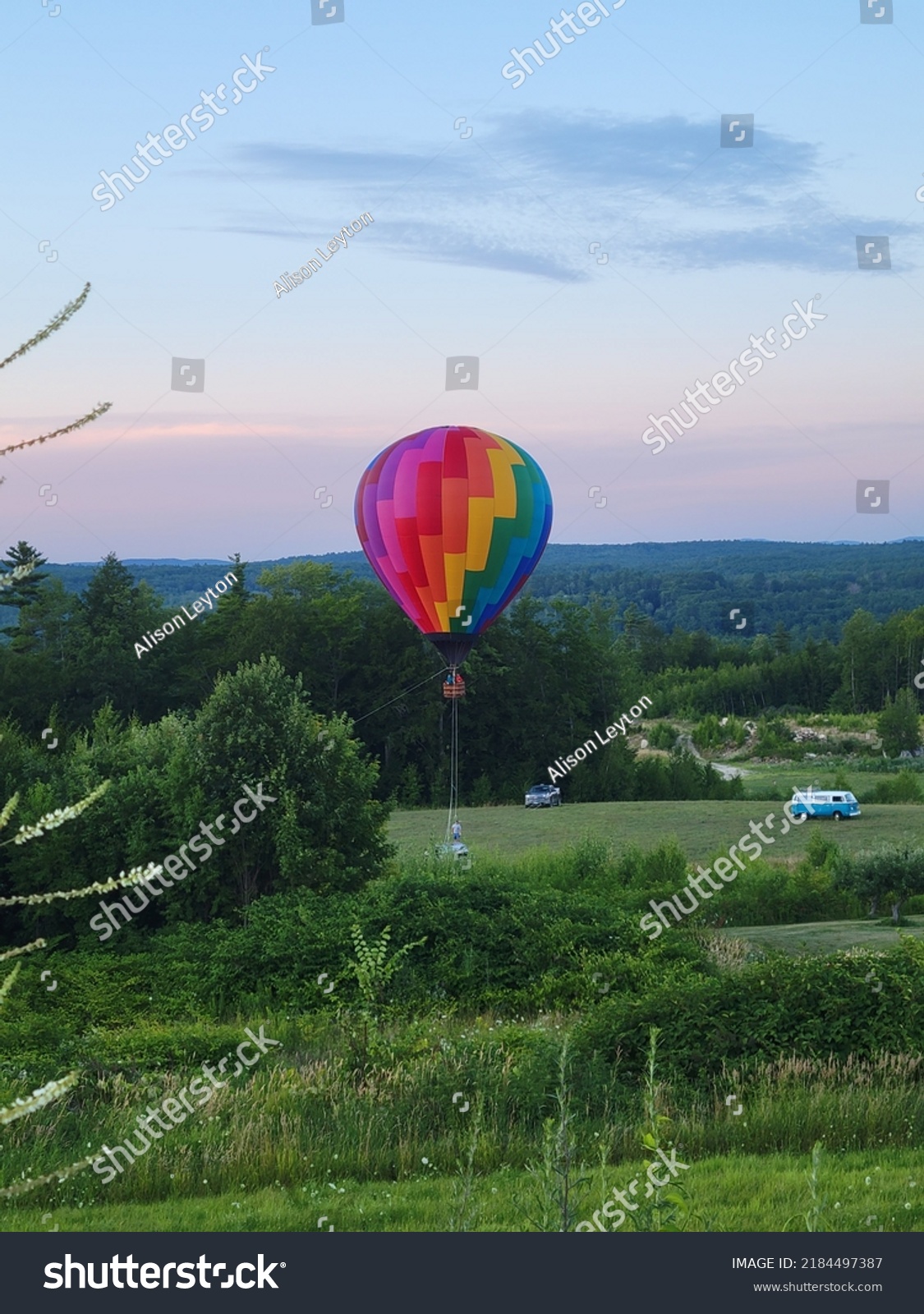 Hot Air Balloon Lifting Off Stock Photo 2184497387 Shutterstock