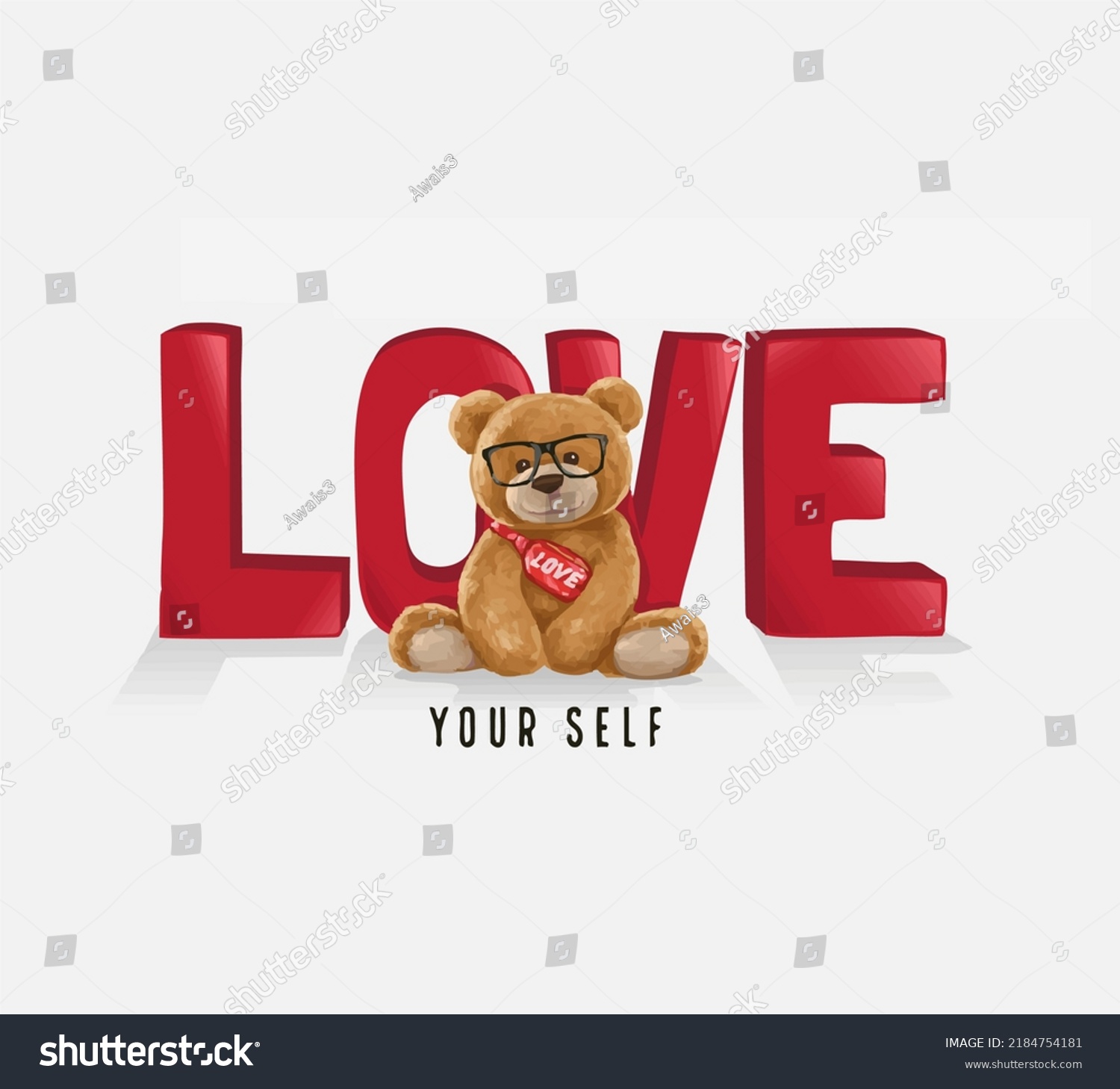 Love Your Self Slogan Cool Bear Stock Vector Royalty Free 2184754181