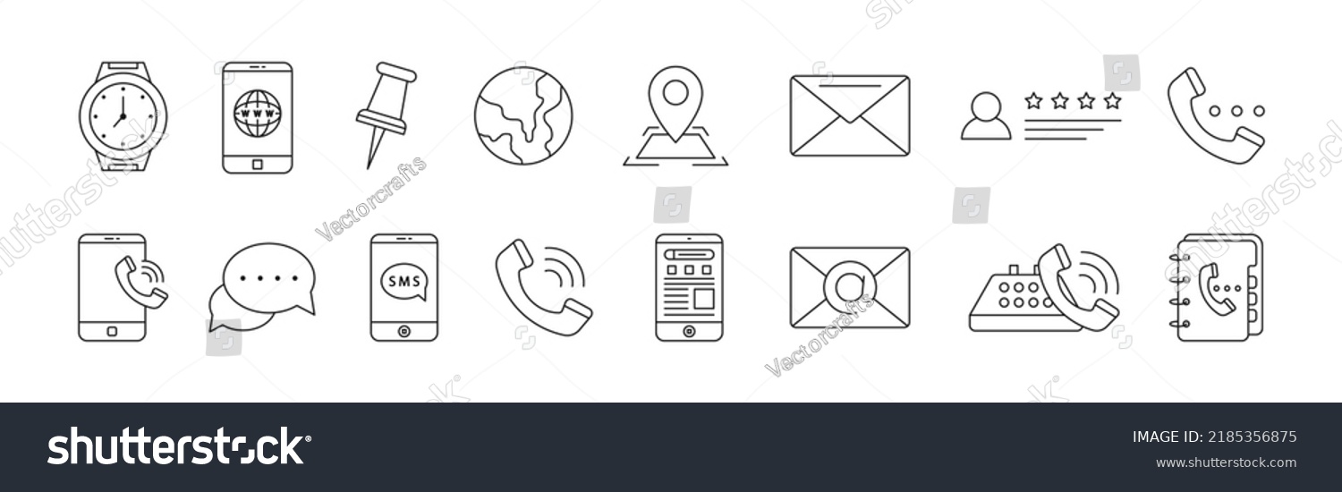 Contact Us Line Art Icon Set Stock Vector Royalty Free 2185356875