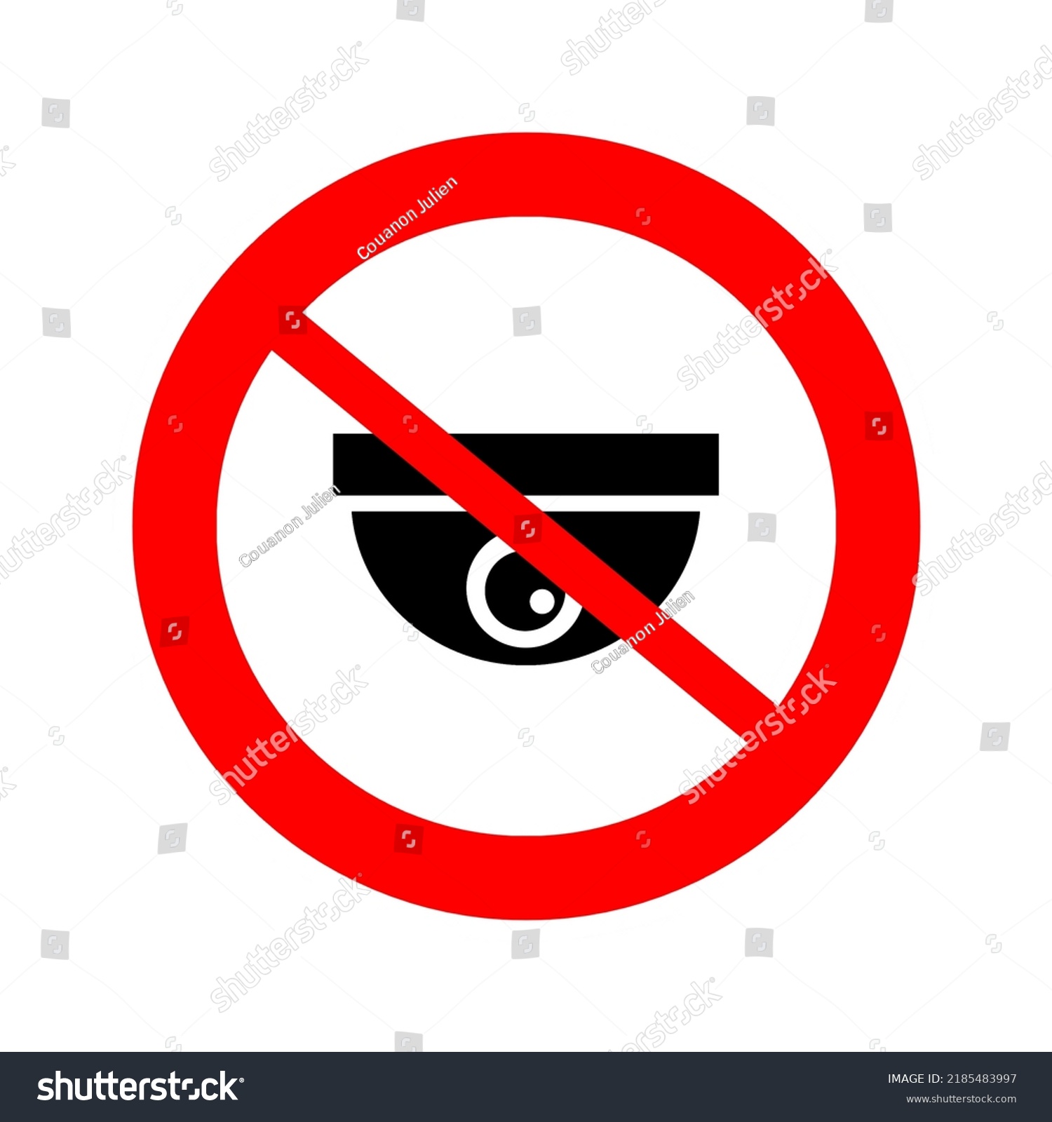 Video Surveillance On Forbidden Sign Flat Stock Illustration 2185483997