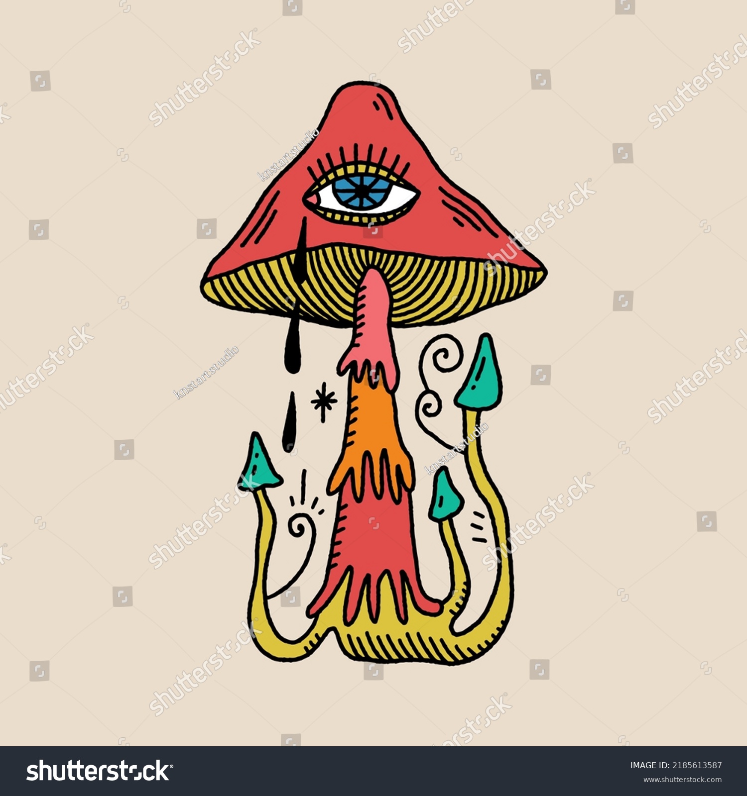 Acid Cartoon Magic Mushrooms Eyes Vector Stock Vector Royalty Free