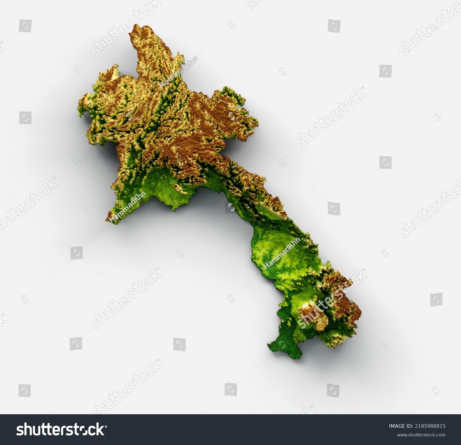 Laos Map Shaded Relief Color Height Stock Illustration