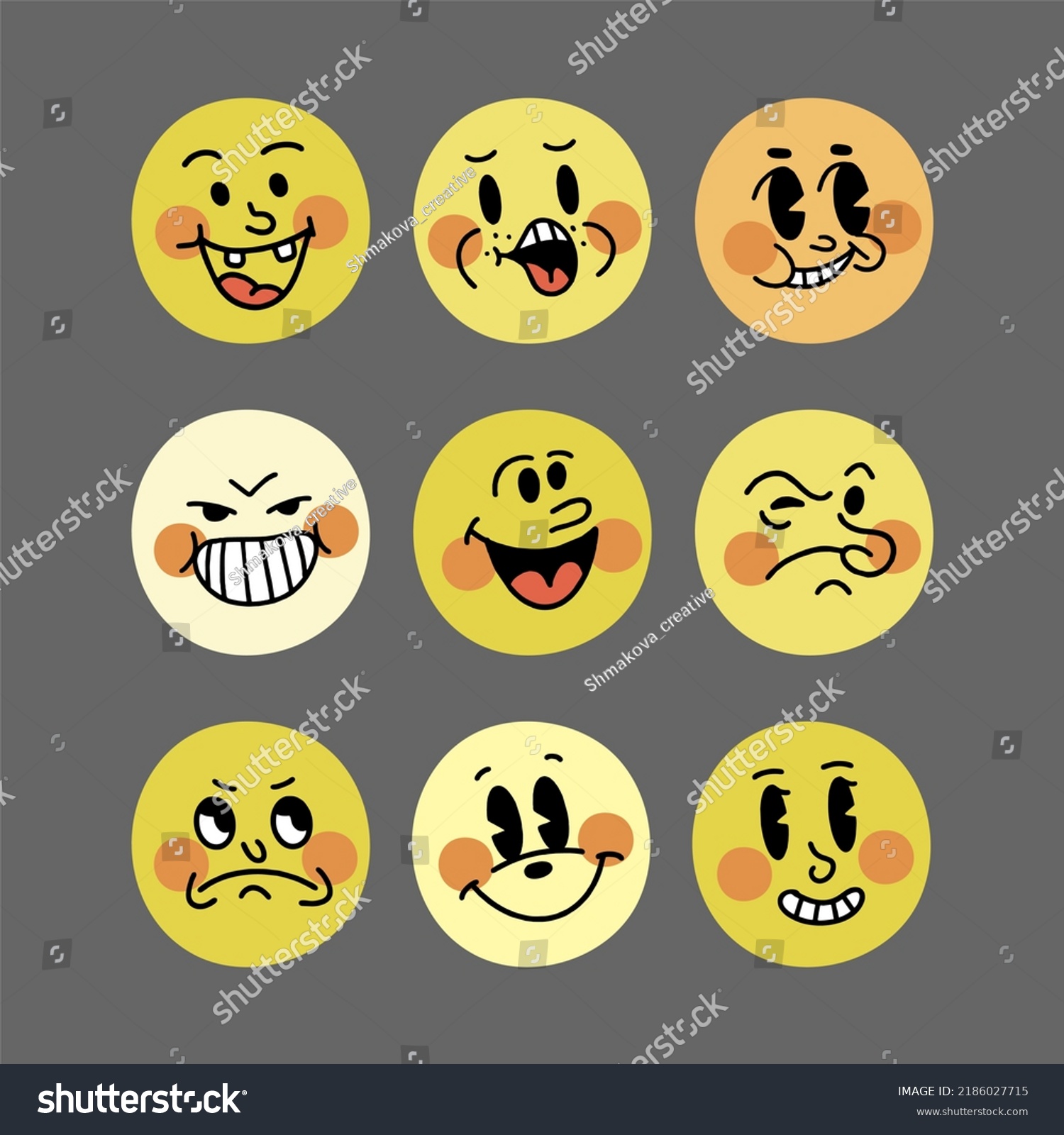 Smiley Retro Emoji Faces Cartoon Characters Stock Vector Royalty Free