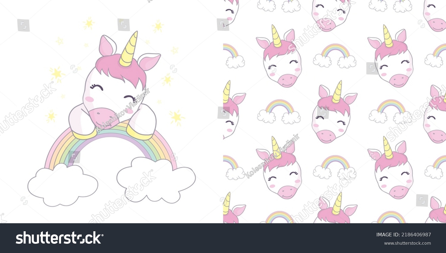 Unicorn Collection Vector Illustration Cute Cartoon Stock Vector