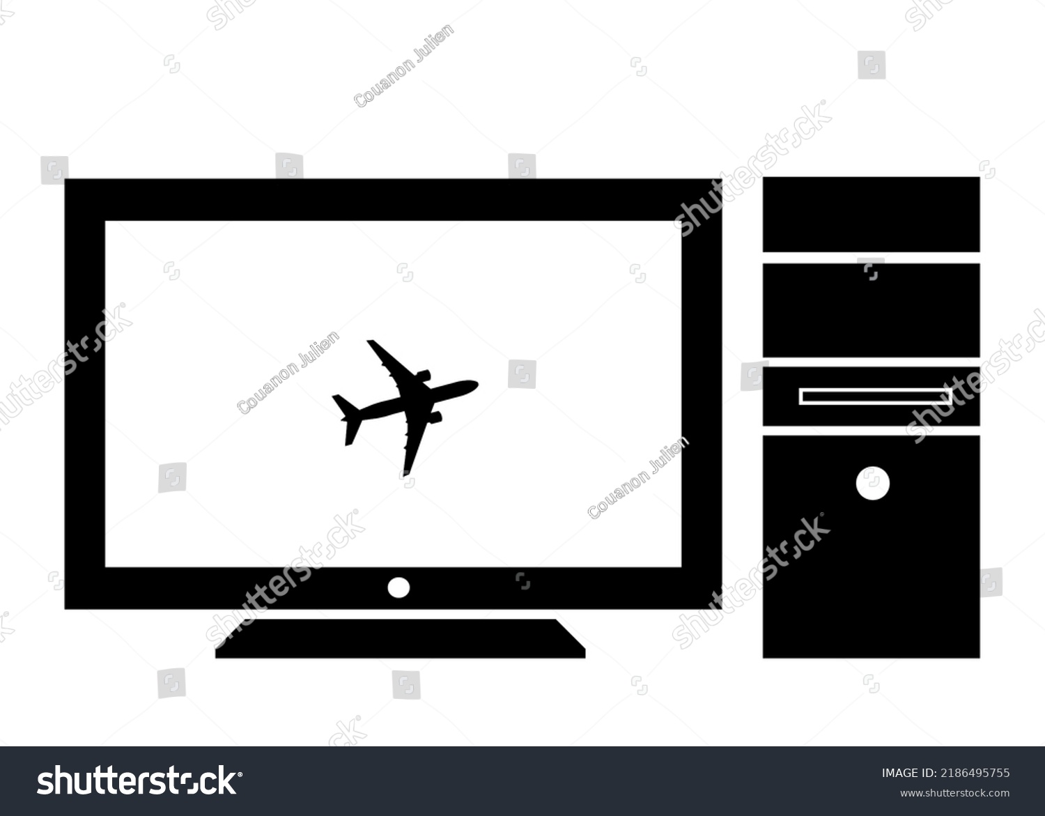 Plane On Desktop Computer Screen Black Stock Illustration