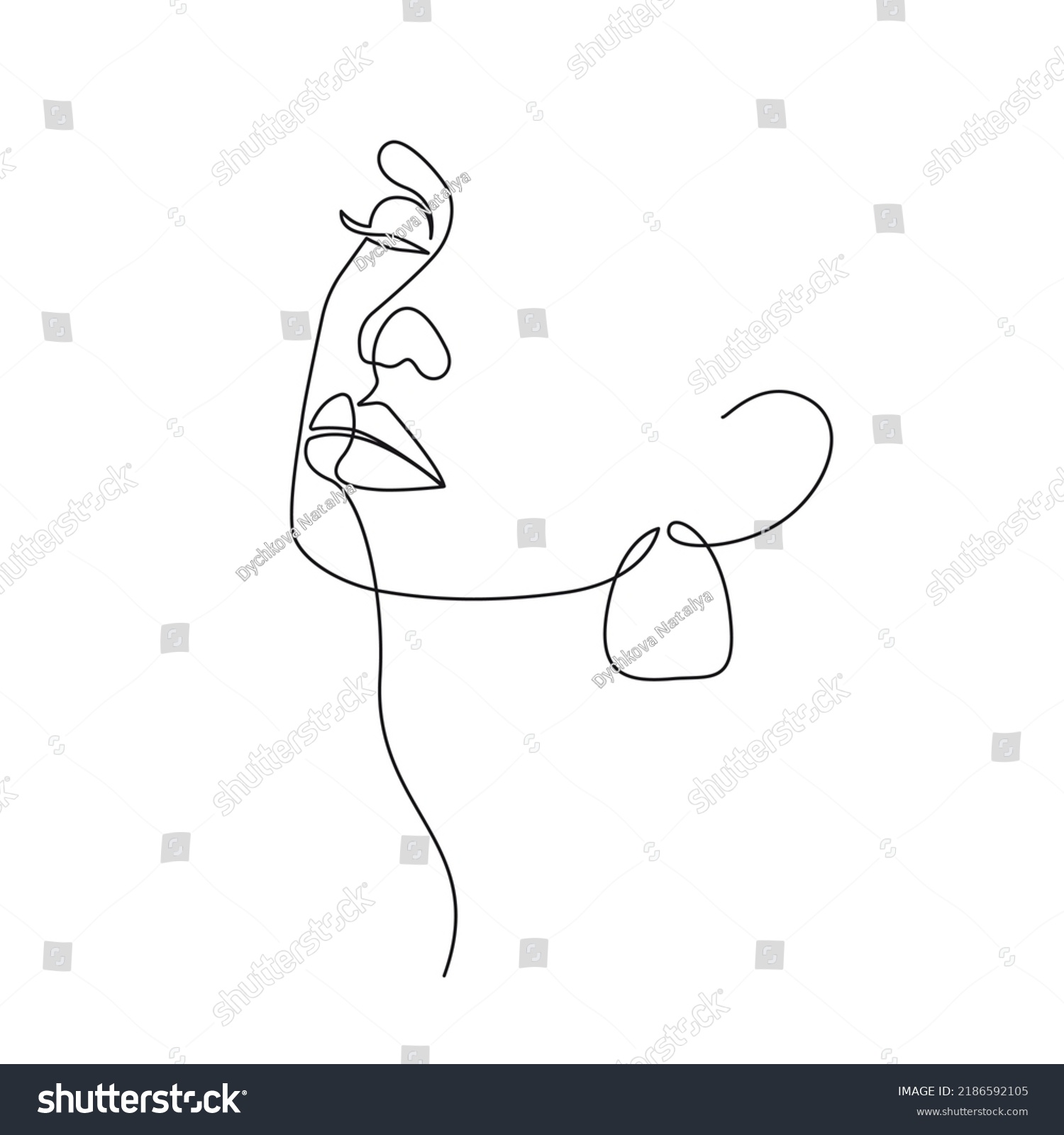 Elegant Woman Face One Line Drawing Stock Illustration