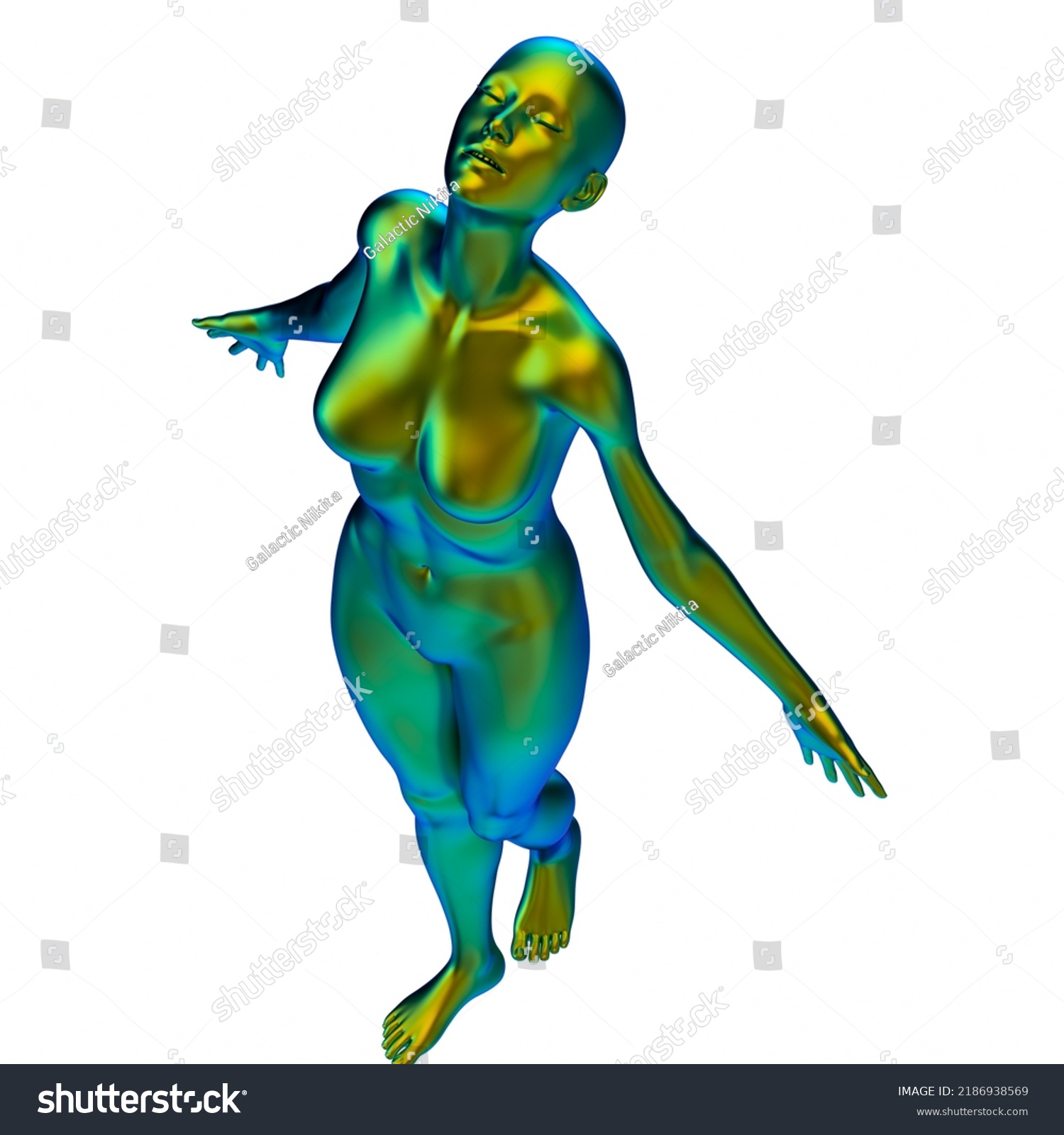 Iridescent Metallic Glossy Naked Woman Mannequin Stock Illustration