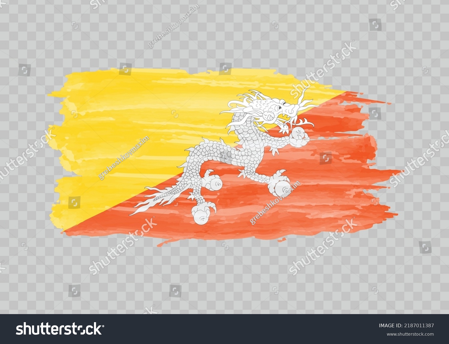 Watercolor Painting Flag Bhutan Hand Drawing Stock Vector Royalty Free