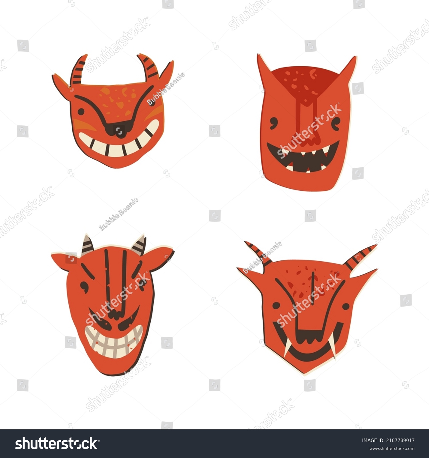 Retrostyle Halloween Devils Clipart Set Various Stock Vector Royalty