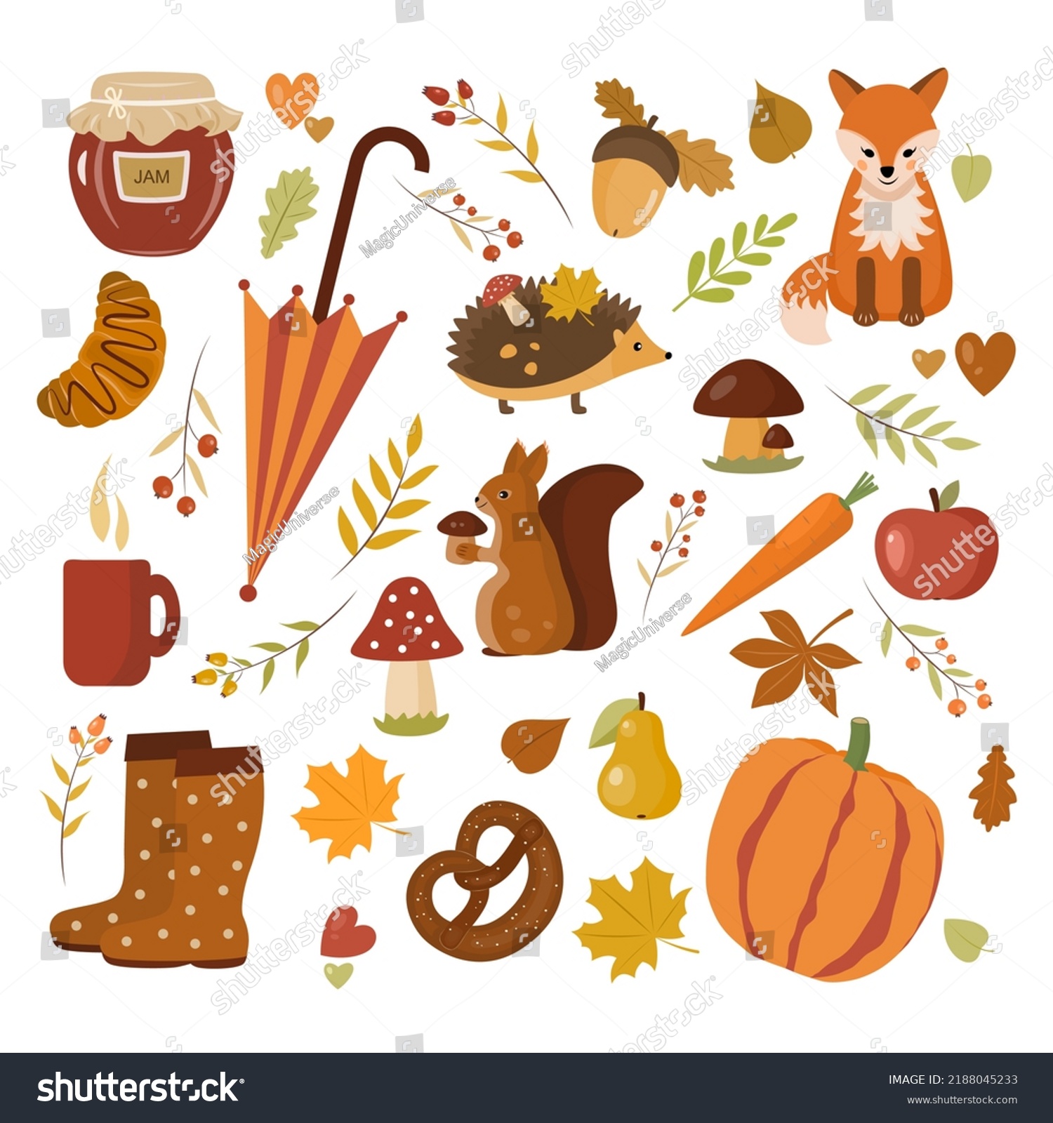 Set Autumn Elements Flat Style Vector Stock Vector Royalty Free