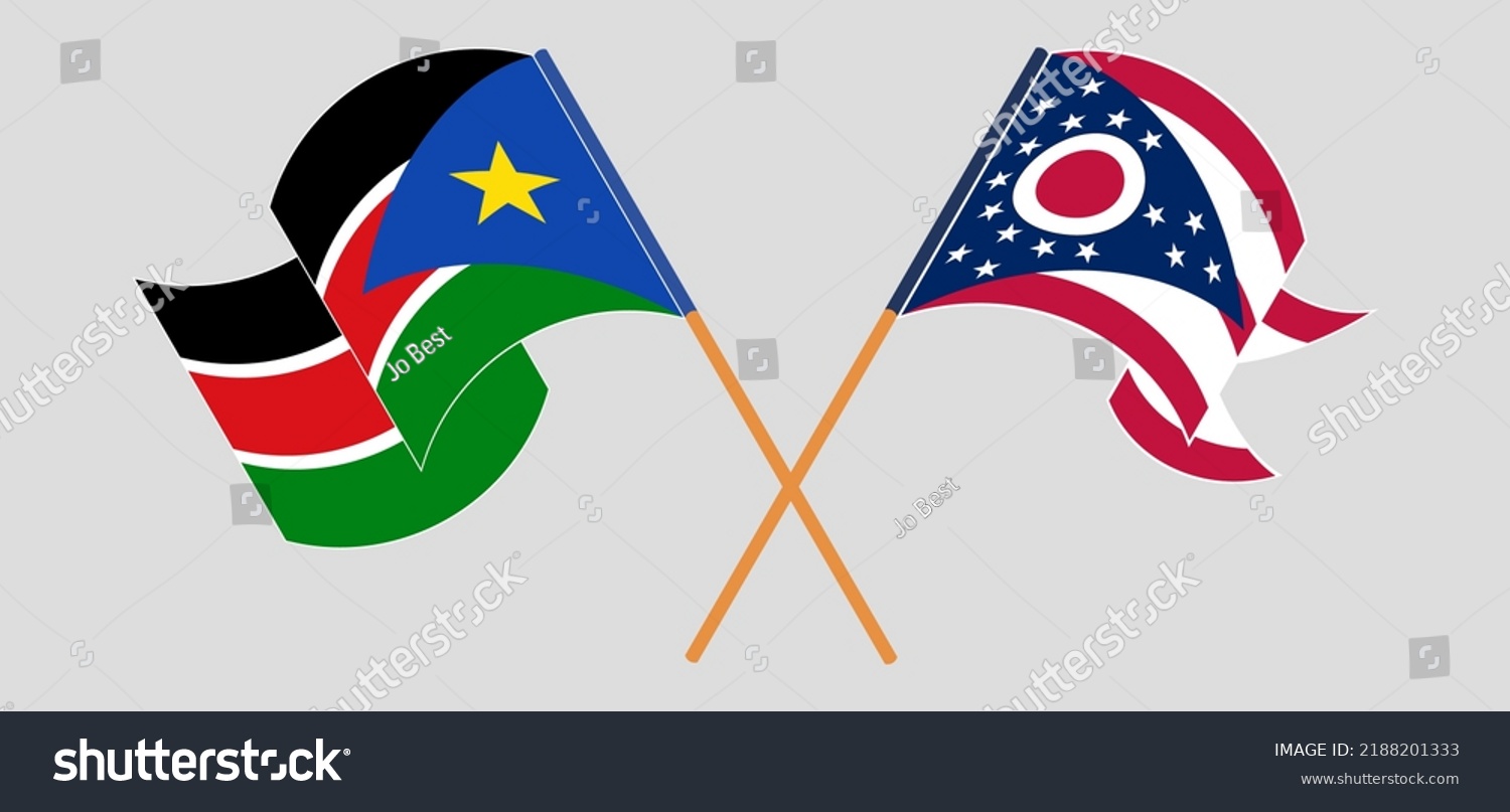 Crossed Waving Flags South Sudan State Stock Vector Royalty Free