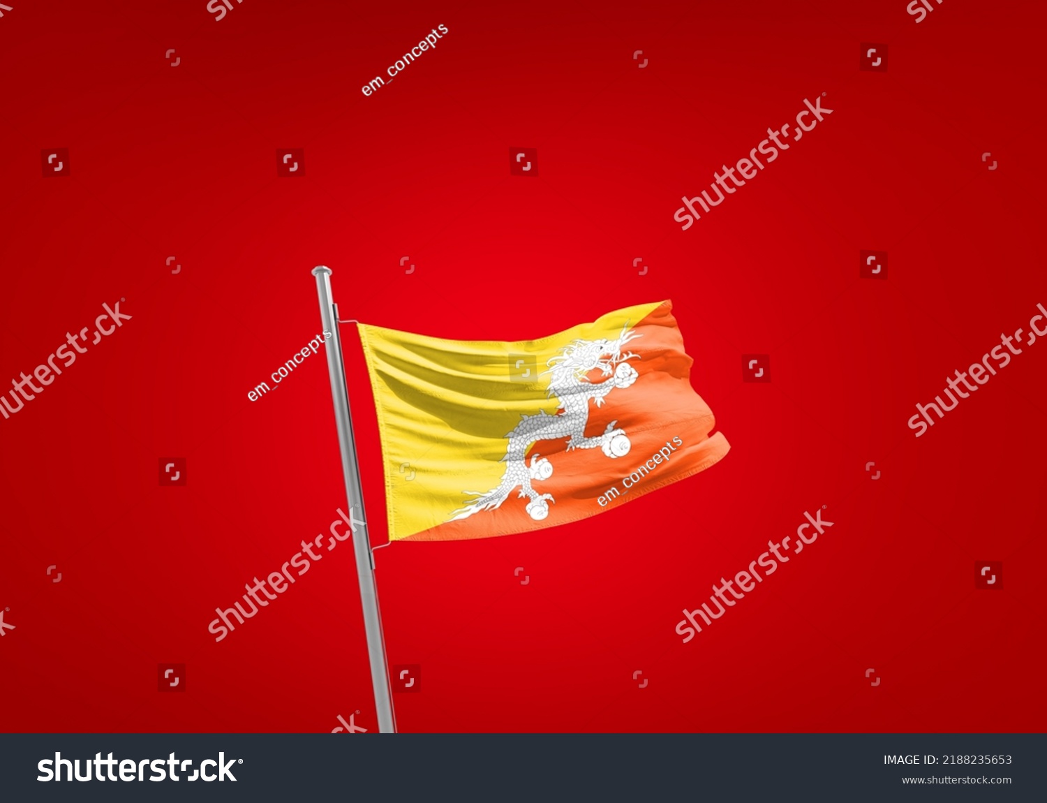 D Rendering Bhutan Flag Waving Wind Stock Illustration