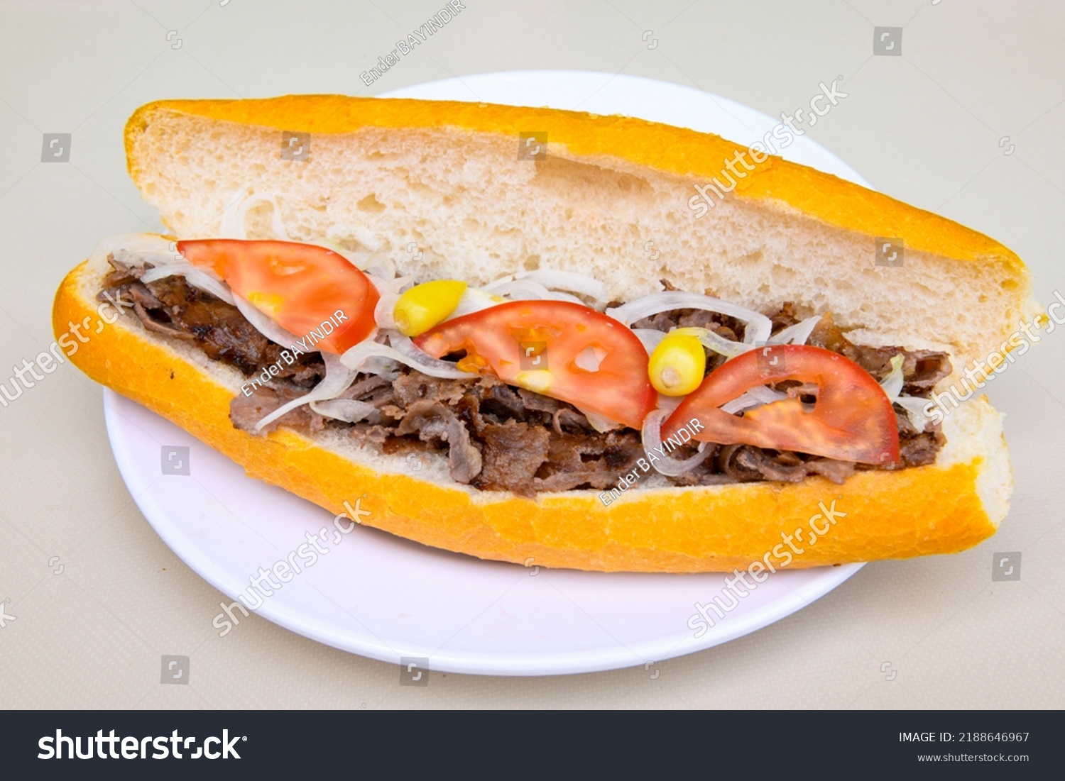 Meat Chicken Doner Between Bread Turkish Stock Photo