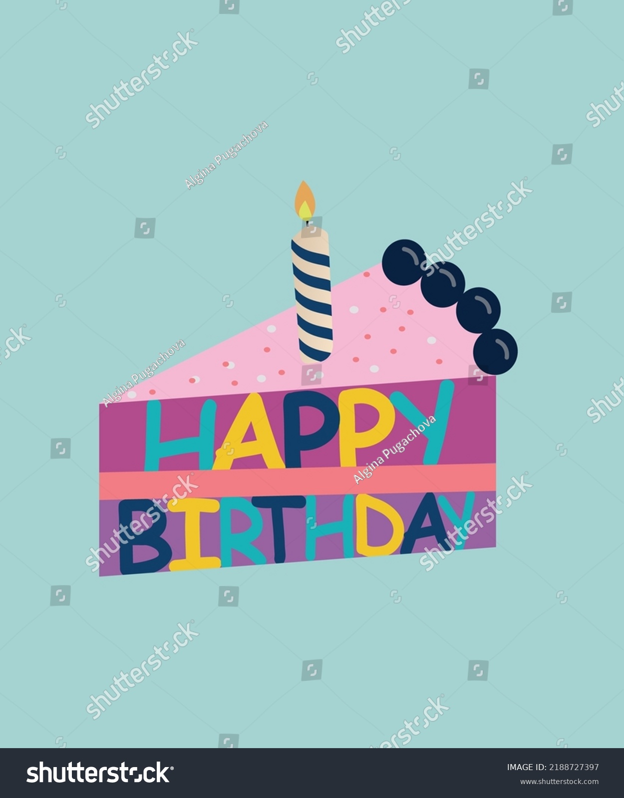 Happy Birthday Slice Cake Candle Stock Vector Royalty Free 2188727397